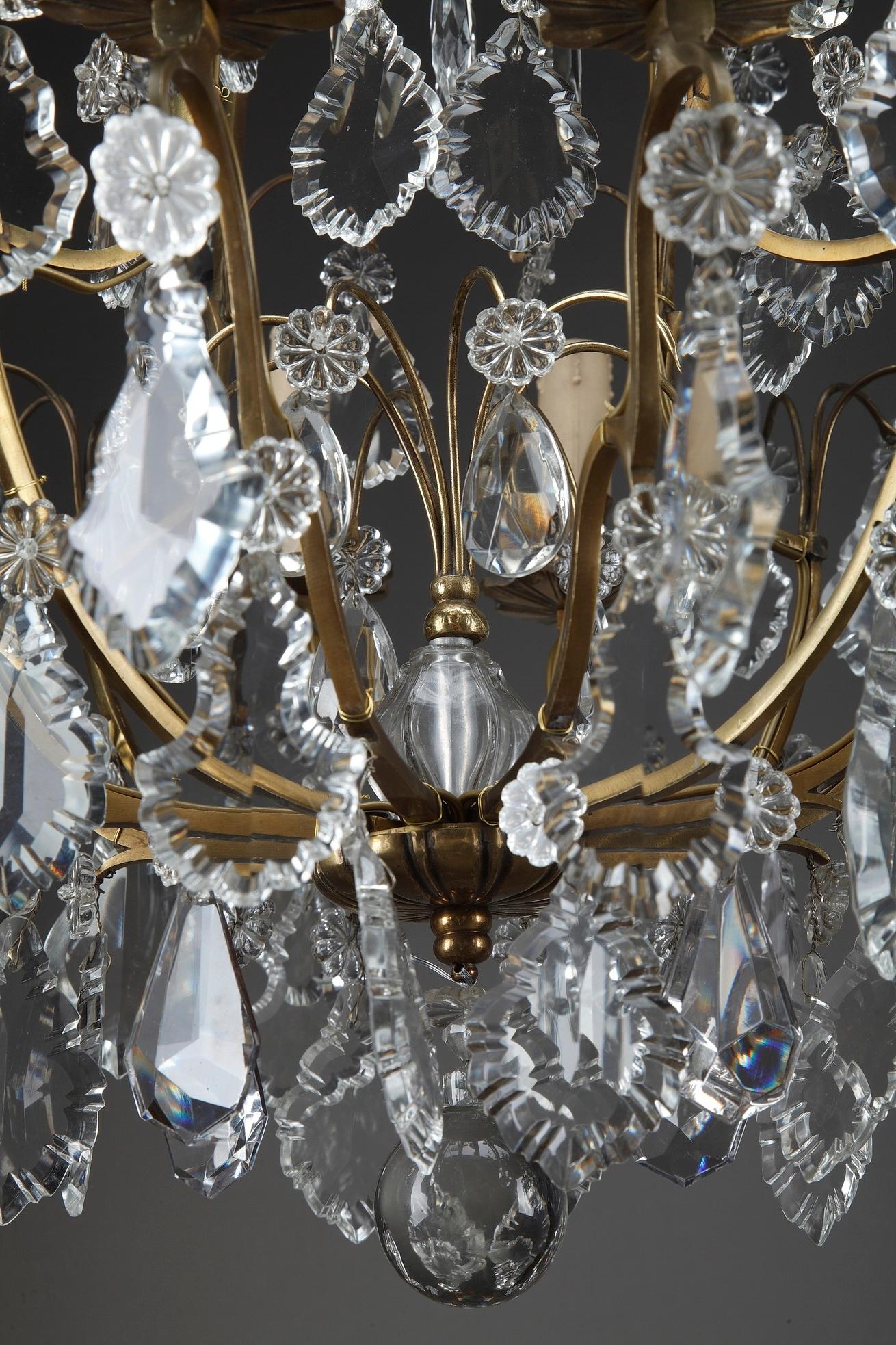 French Late 19th Century Crystal and Bronze 8-Light Chandeliers