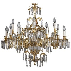 Antique Late 19th Century Crystal and Bronze Chandelier, 18 Light