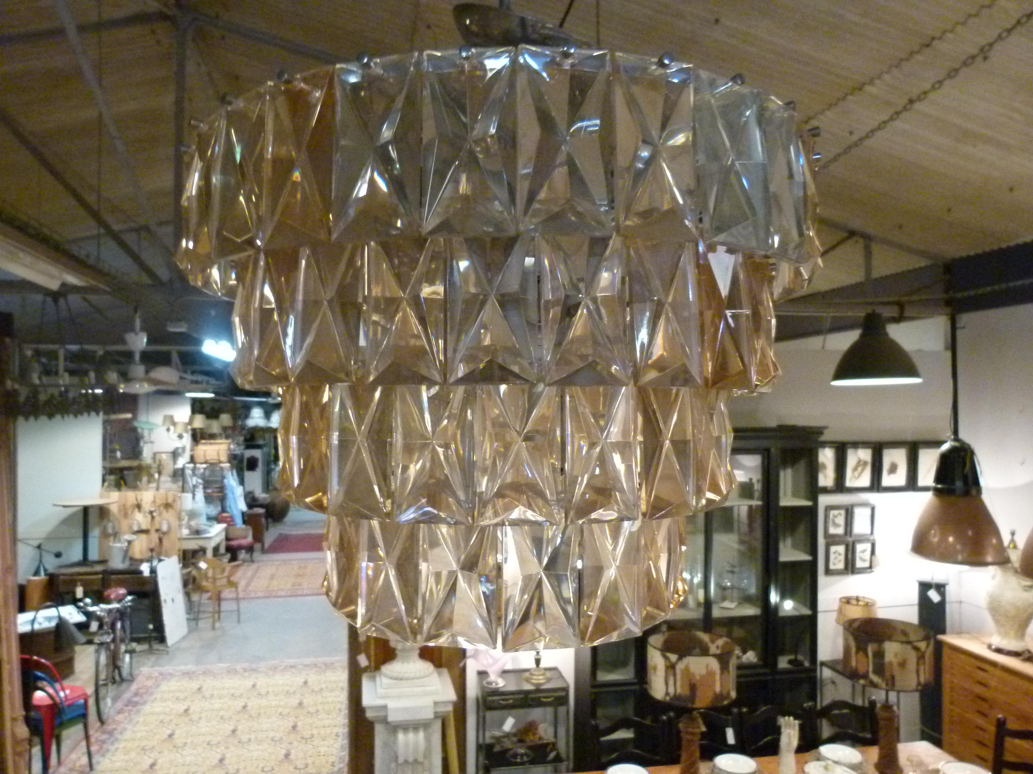 Late 19th century large crystal and bronze spanish pendant lamp. A majestic lamp for a grandt room.