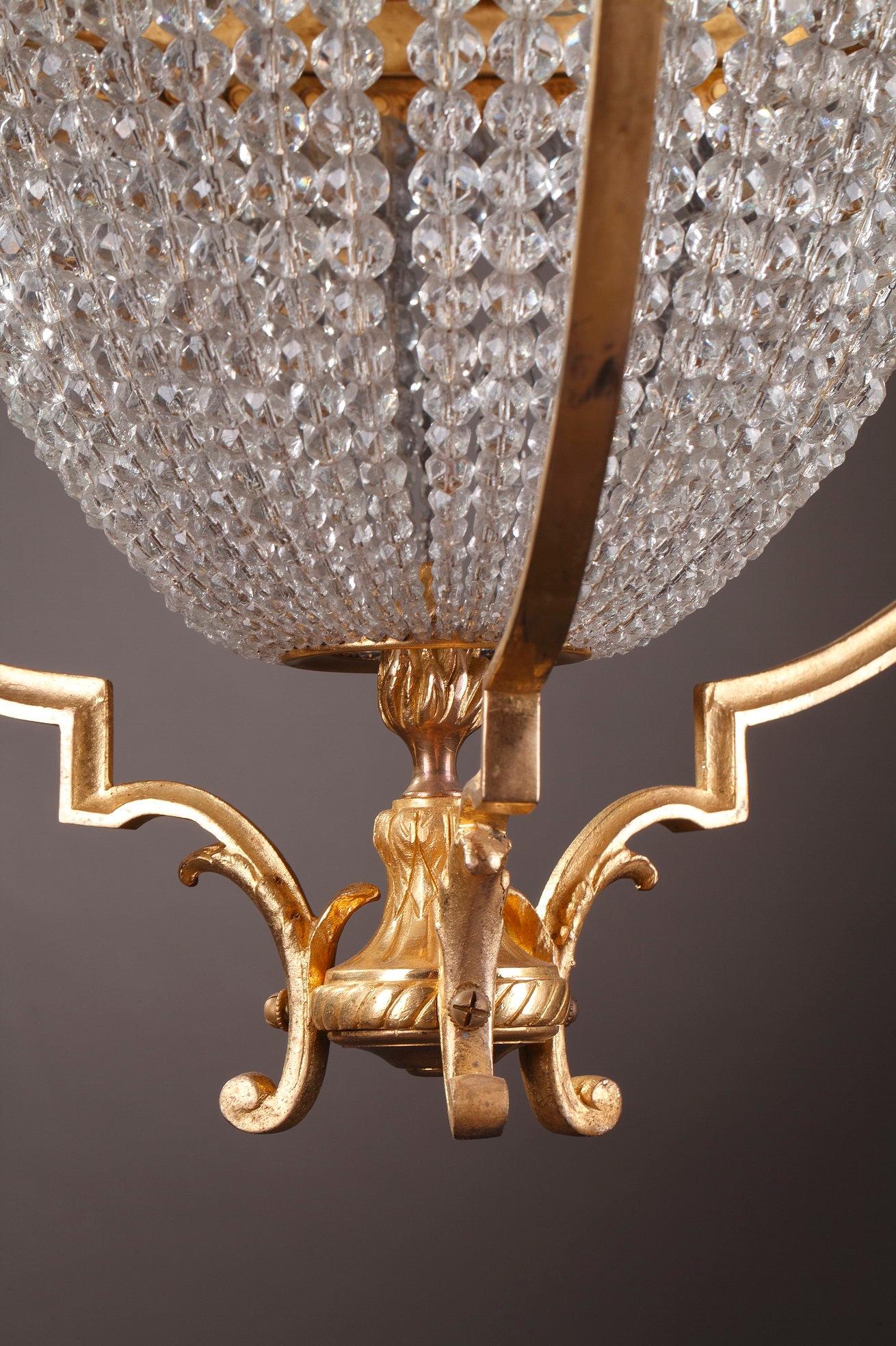 Gilt Late 19th Century Crystal Basket-Shaped Chandelier