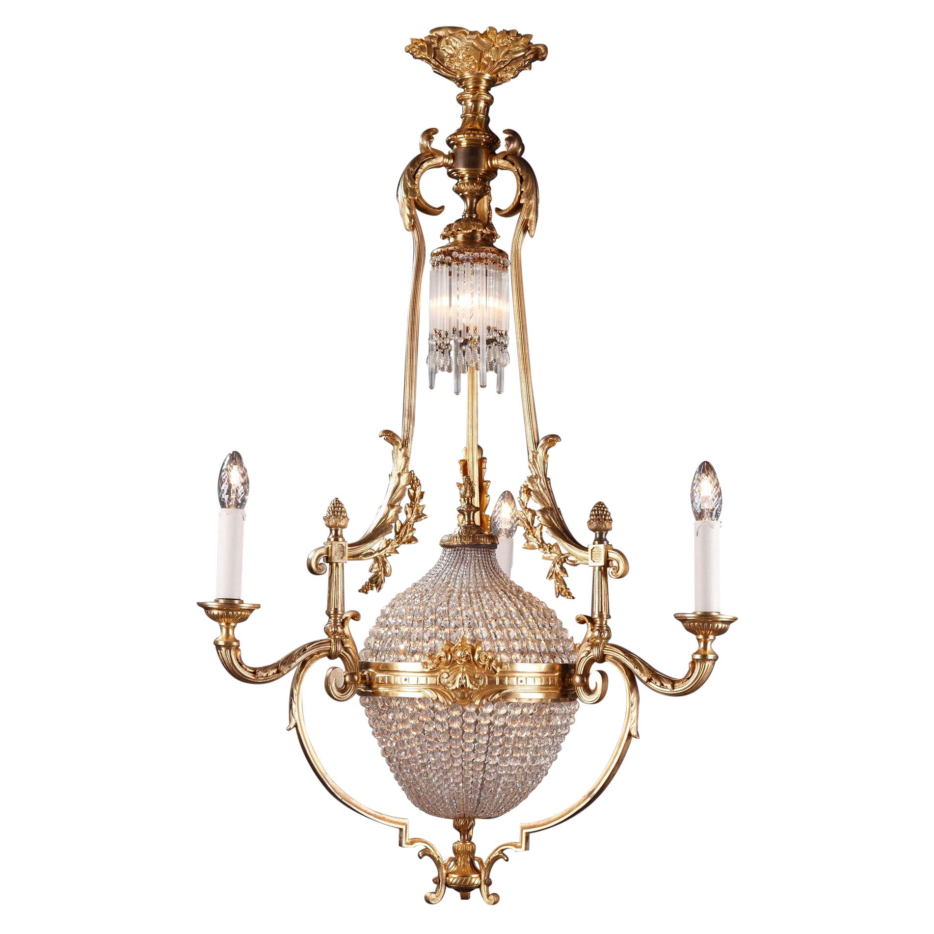 Late 19th Century Crystal Basket-Shaped Chandelier