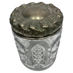 Antique Late 19th Century Crystal Biscuit Jar with a Decorative Silver Top