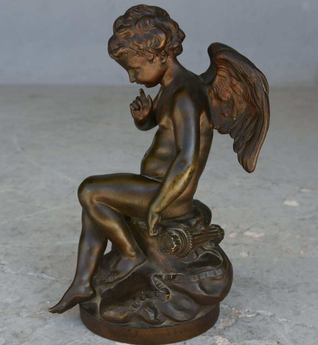 Napoleon III Late 19th Century Cupid Bronze Patinated Gilded For Sale