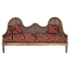Antique Late 19th Century Curved Sofa in Carved Beech, Cane and Upholstery, around 1880