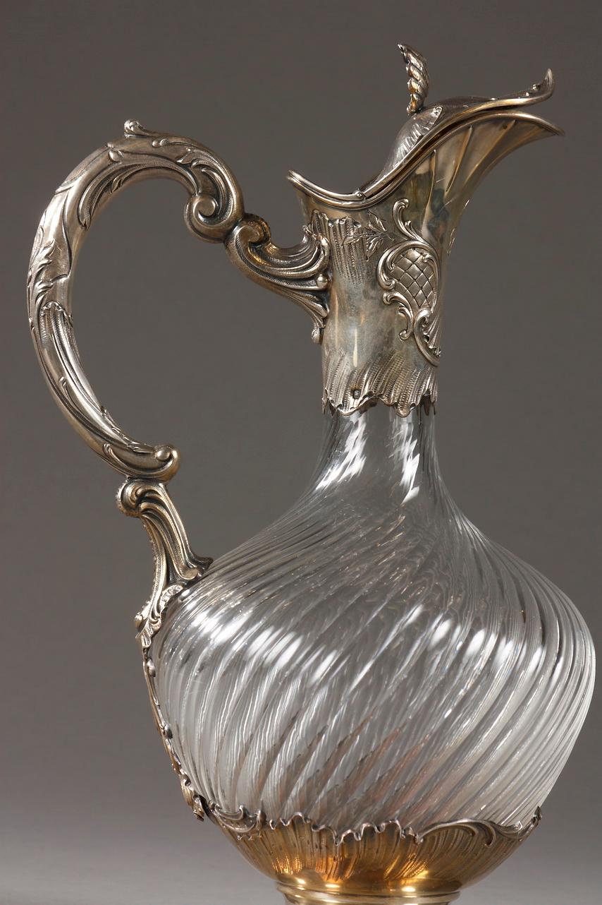 Late 19th Century Cut Crystal and Silver Ewer 1