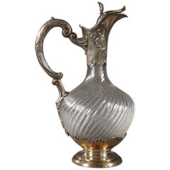 Late 19th Century Cut Crystal and Silver Ewer
