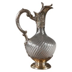 Late 19th Century Cut Crystal and Silver Ewer