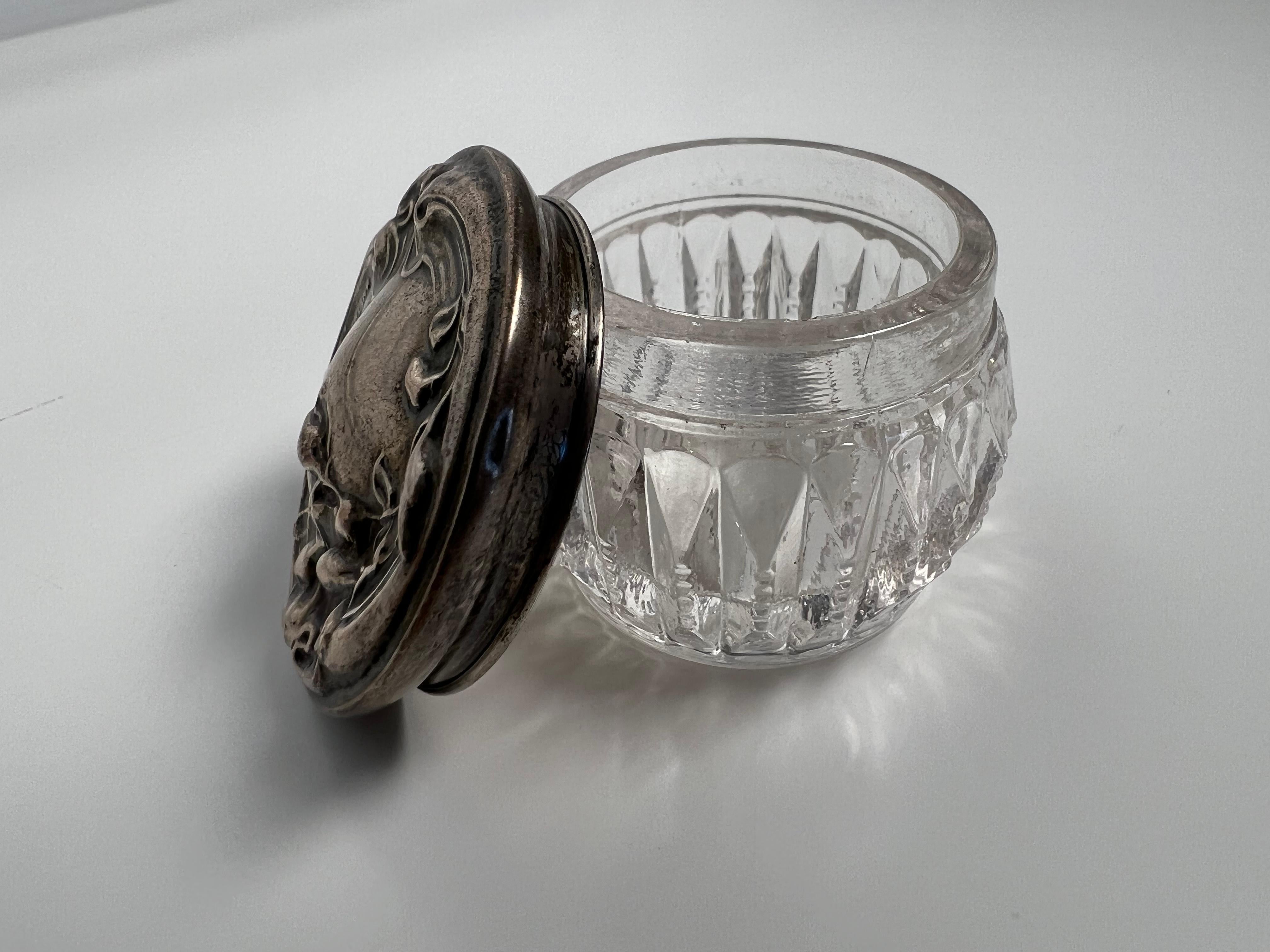 Late 19th Century Cut Crystal Dresser Jar with Fancy Sterling Silver Lid For Sale 3