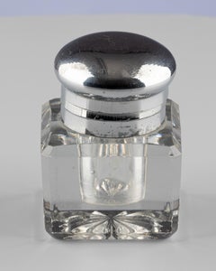 Late 19th Century Cut Crystal Inkwell with Silver-Plated Screw Cap