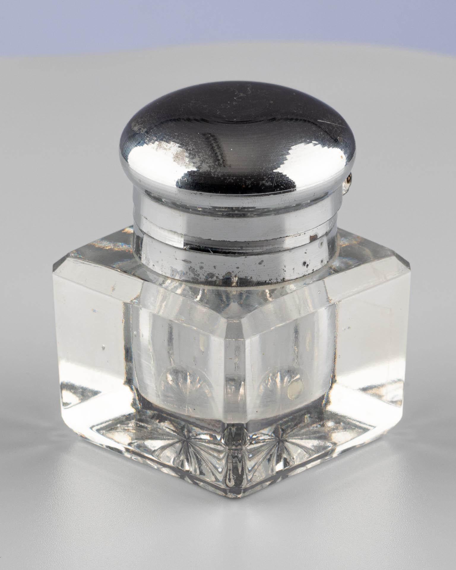 British Late 19th Century Cut Crystal Inkwell with Silver-Plated Screw Cap For Sale