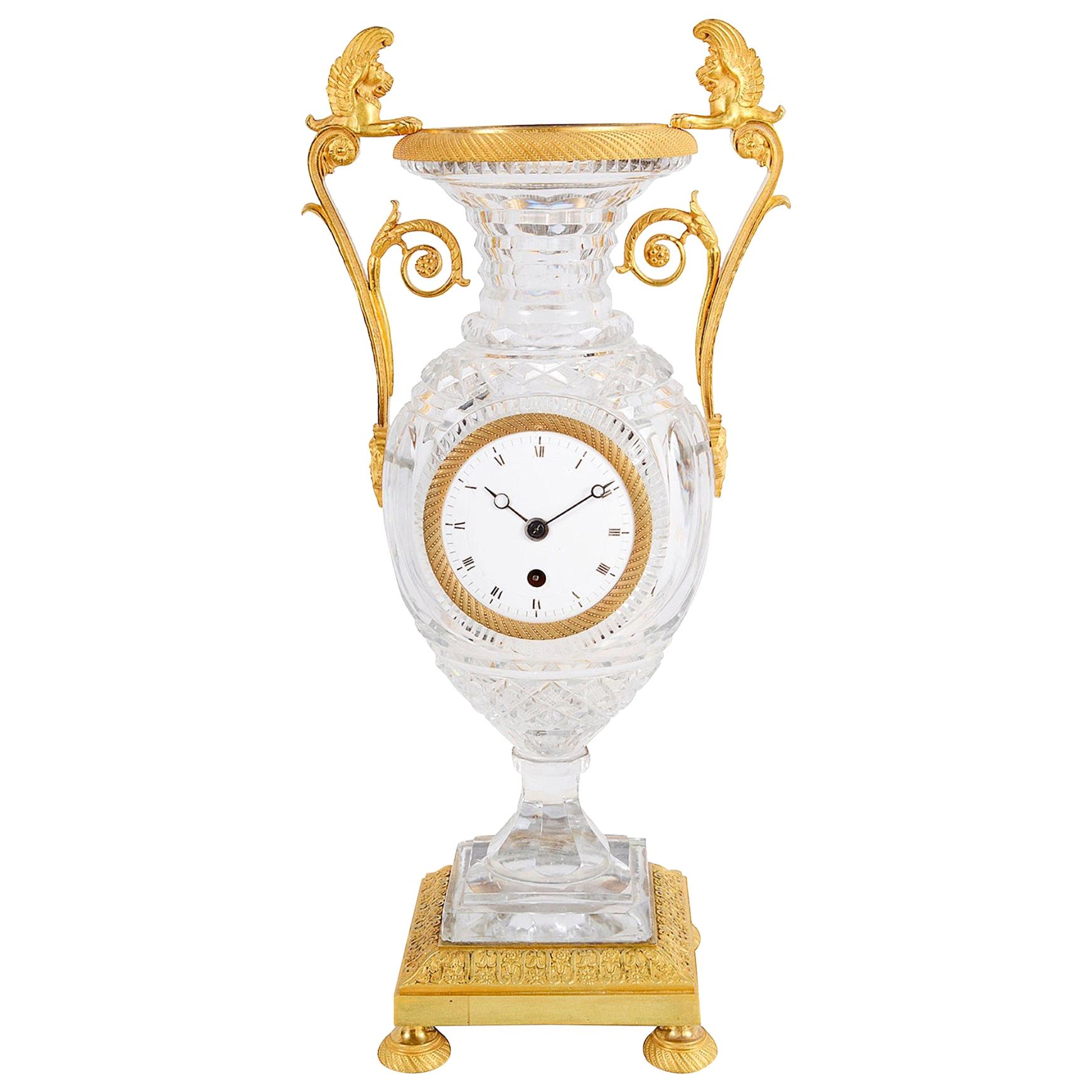 Late 19th Century Cut-Glass French Urn Mantel Clock For Sale