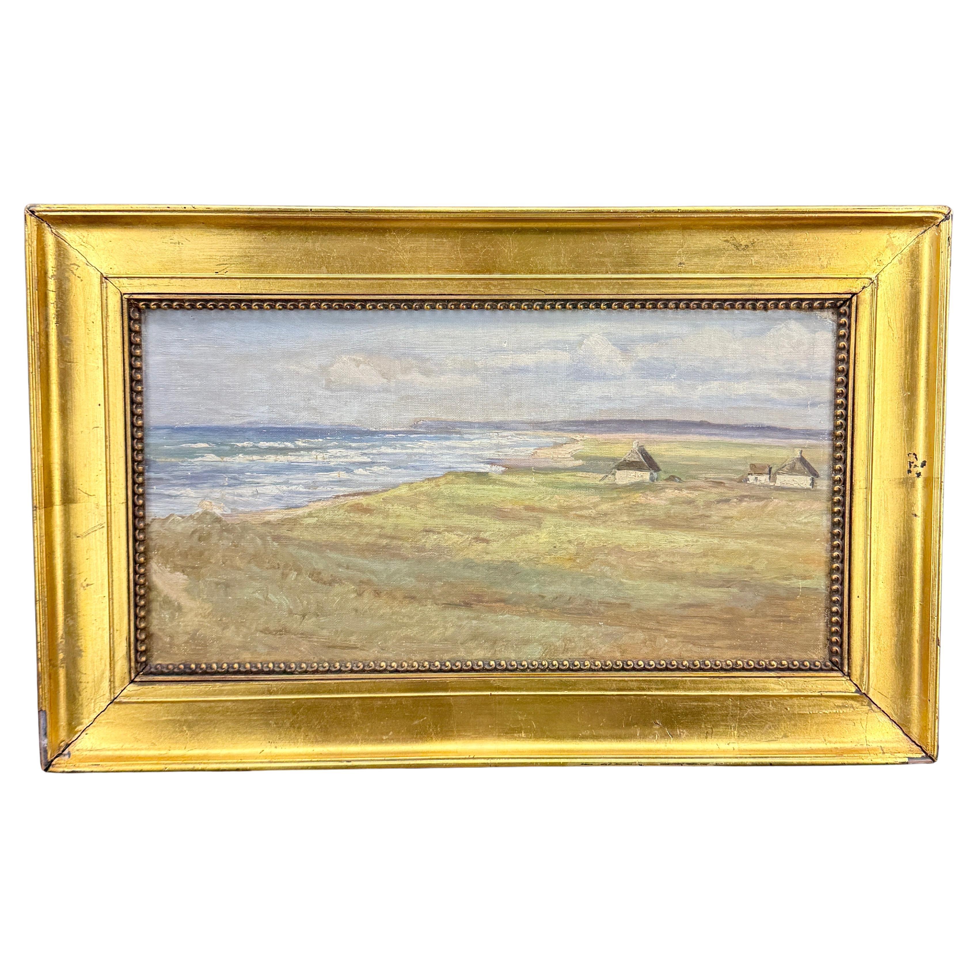 Fin du 19e siècle, paysage danois côtier, peinture à l
huile encadrée, Danemark