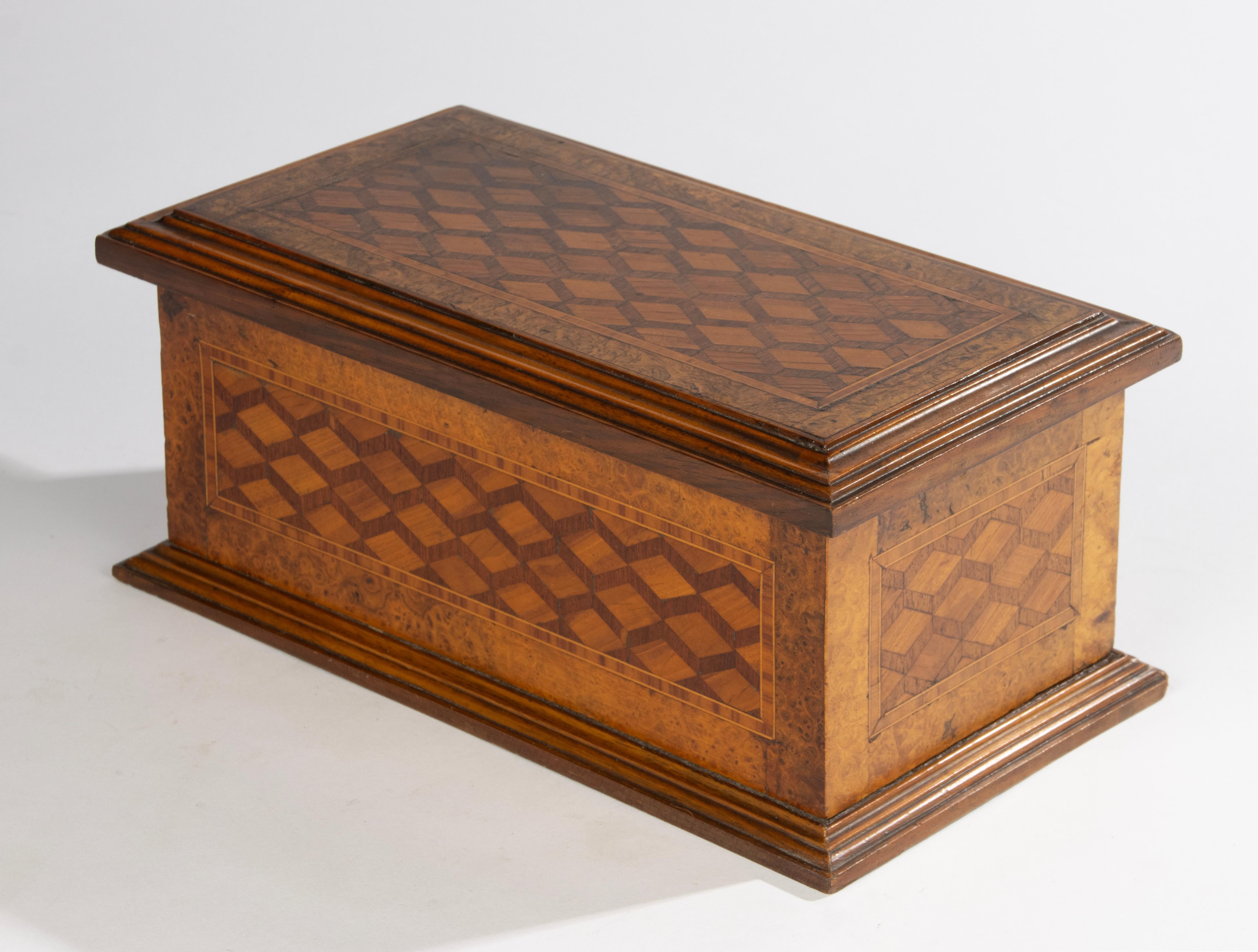 Late 19th Century Decorative Box - Marquetry Wood - Cubics For Sale 6