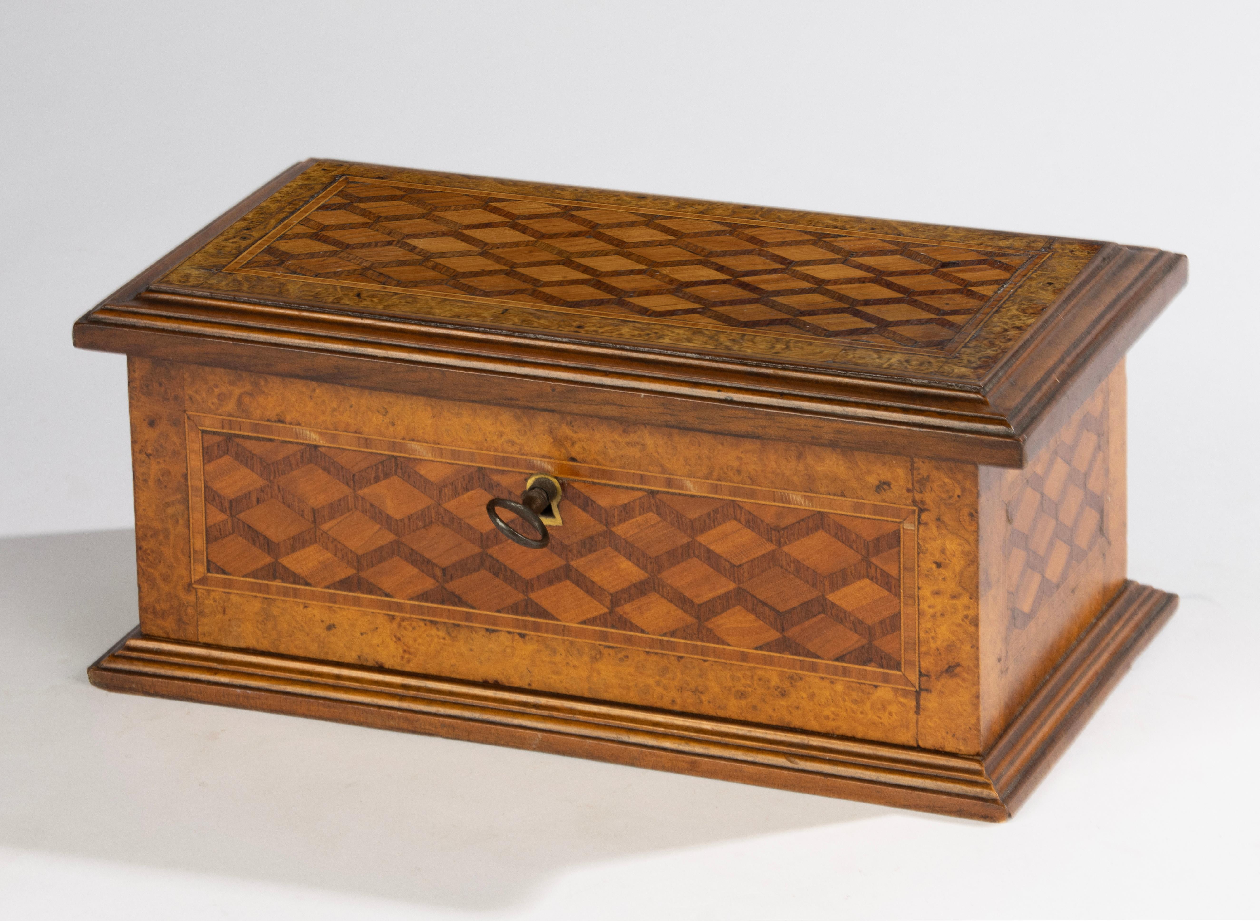 French Late 19th Century Decorative Box - Marquetry Wood - Cubics For Sale