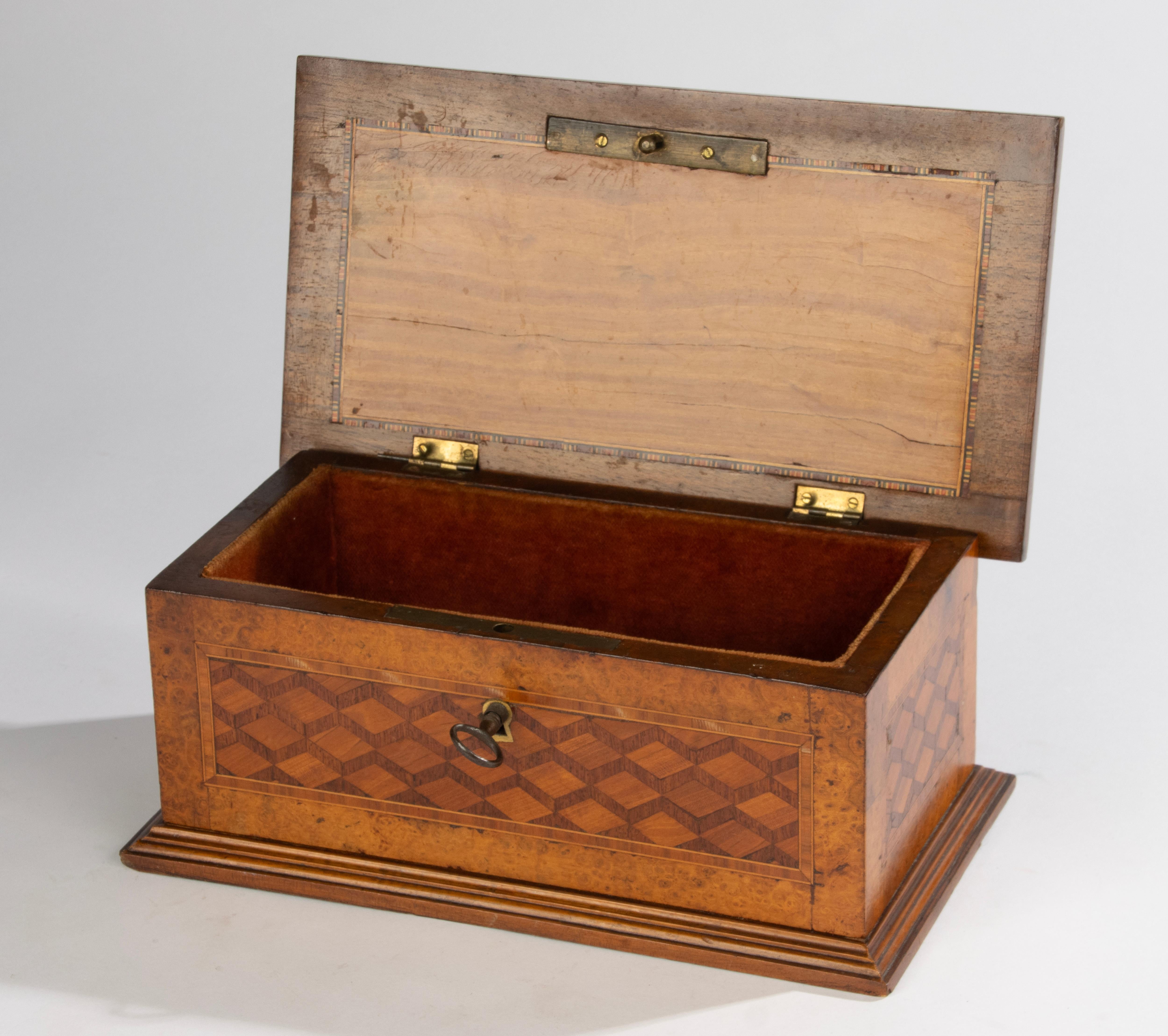 Hand-Crafted Late 19th Century Decorative Box - Marquetry Wood - Cubics For Sale