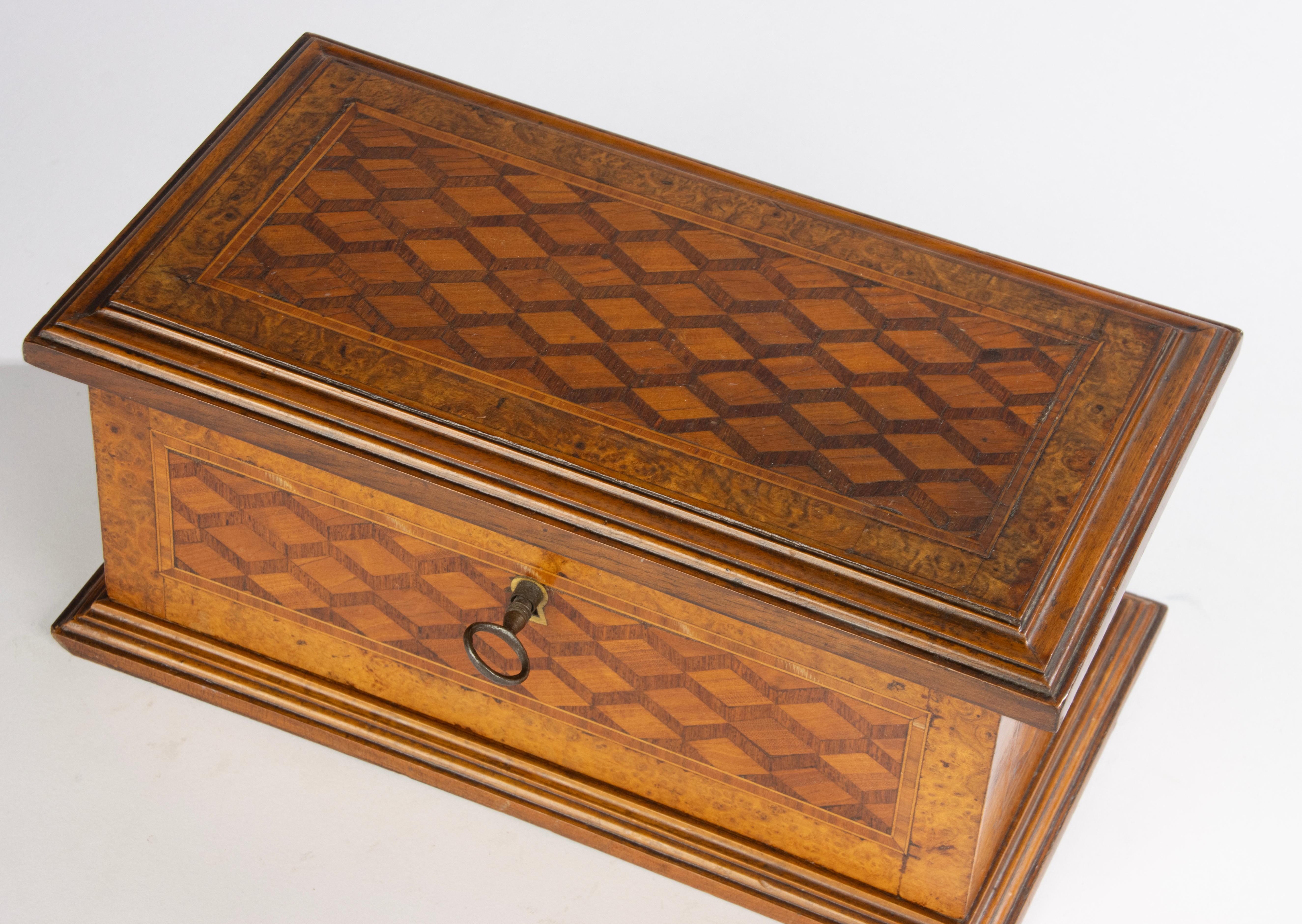 Late 19th Century Decorative Box - Marquetry Wood - Cubics In Good Condition For Sale In Casteren, Noord-Brabant