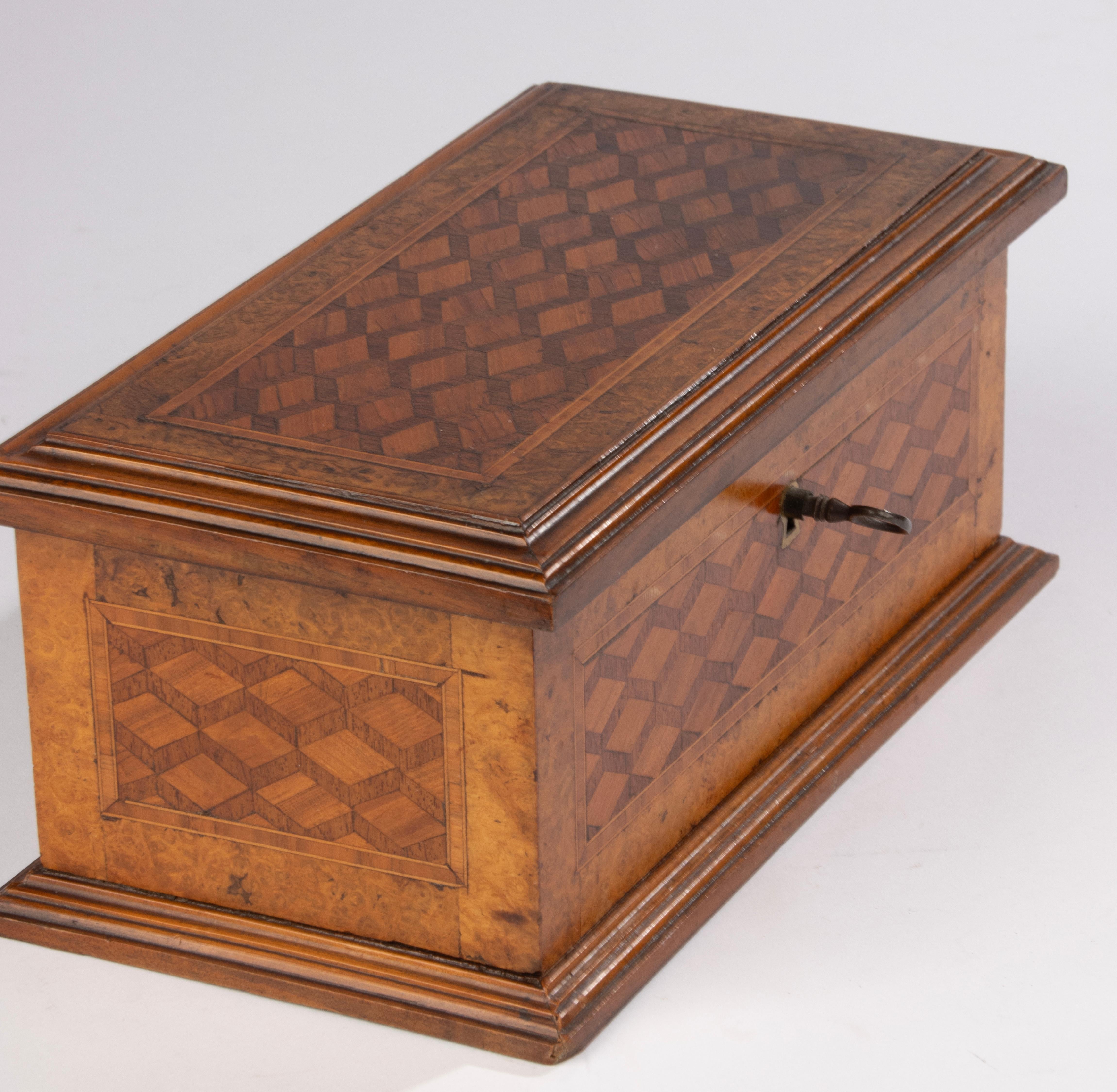 Late 19th Century Decorative Box - Marquetry Wood - Cubics For Sale 2