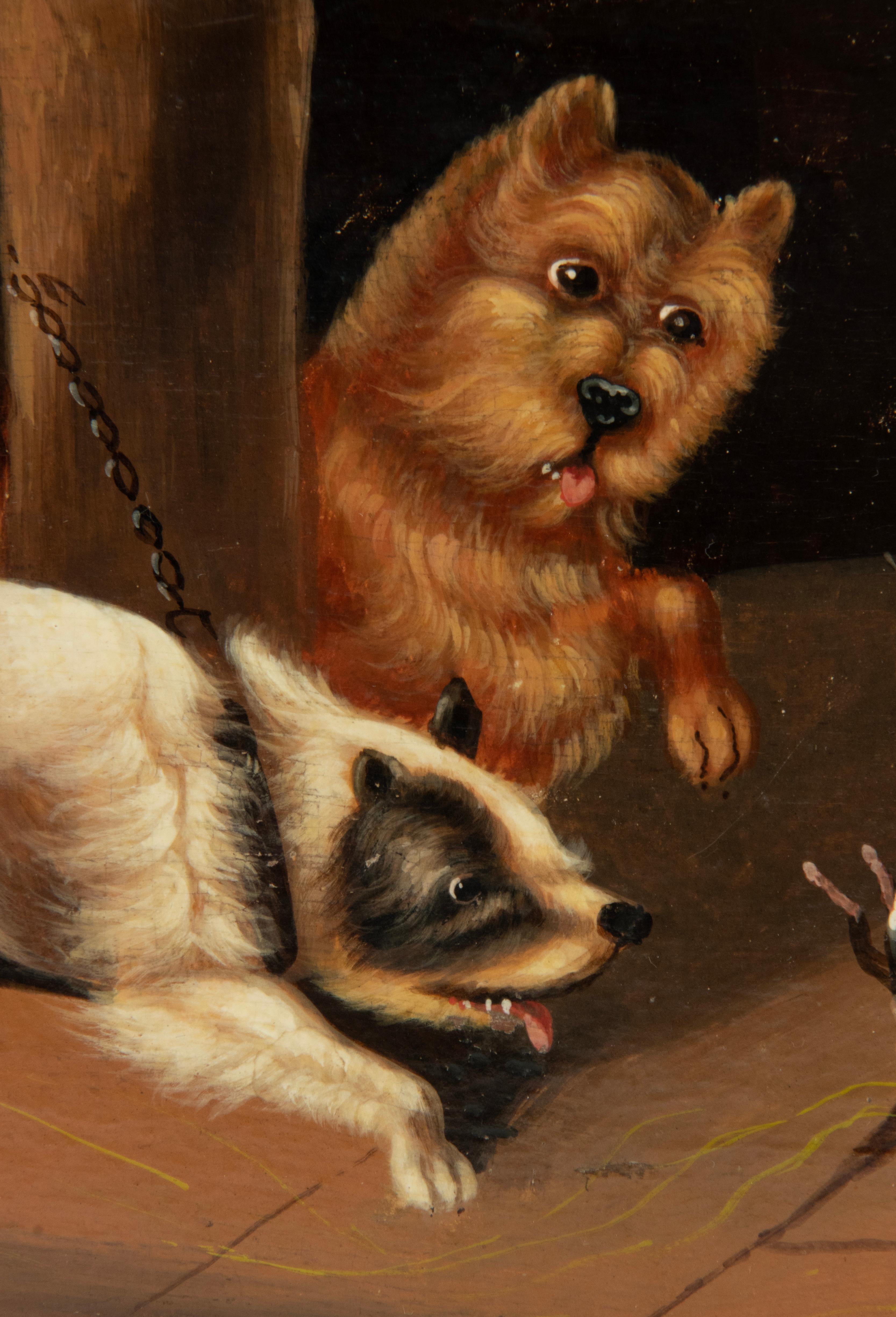 Boîte décorative de la fin du 19e siècle avec couvercle peint d'un chien en vente 3