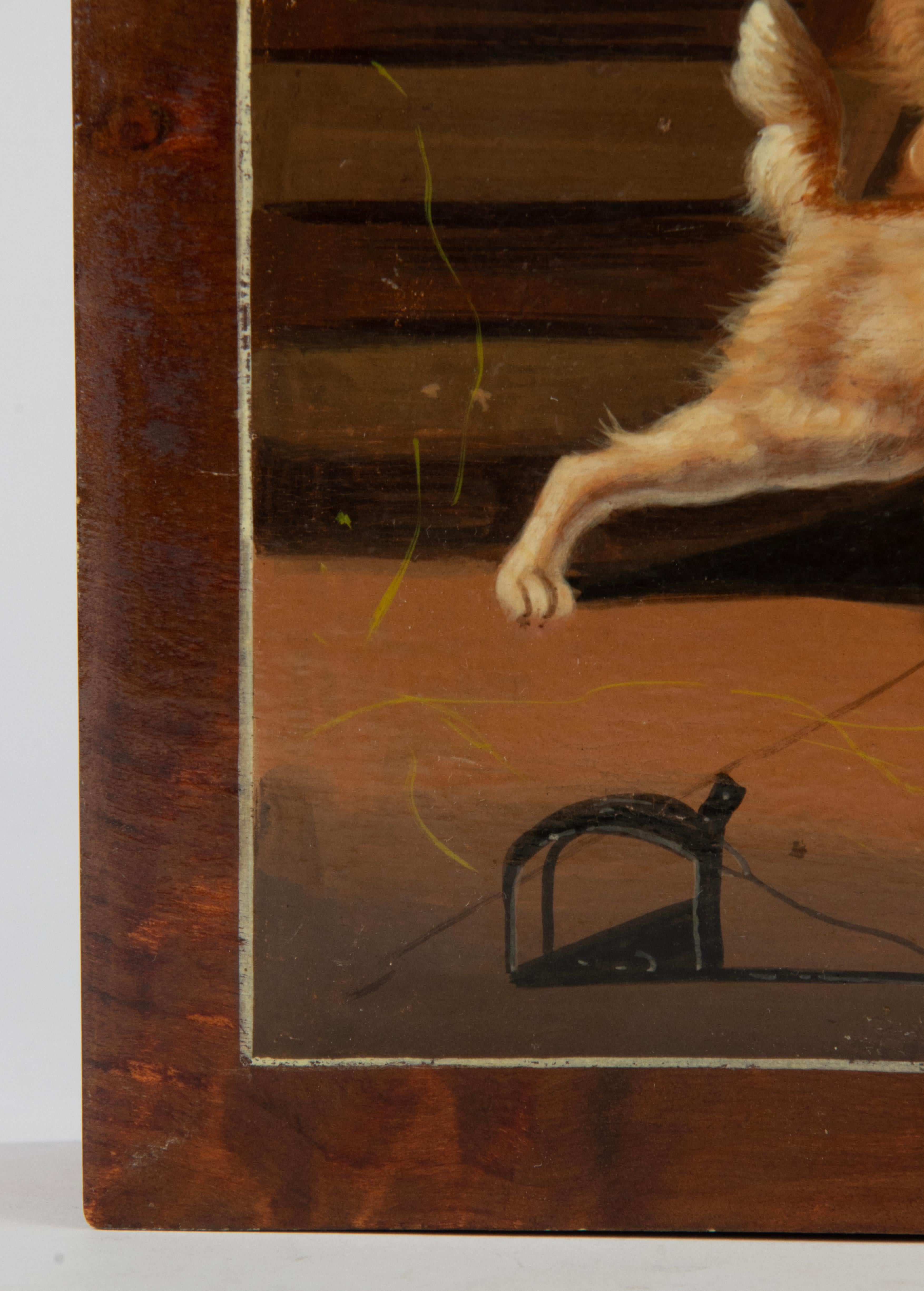 Boîte décorative de la fin du 19e siècle avec couvercle peint d'un chien en vente 6