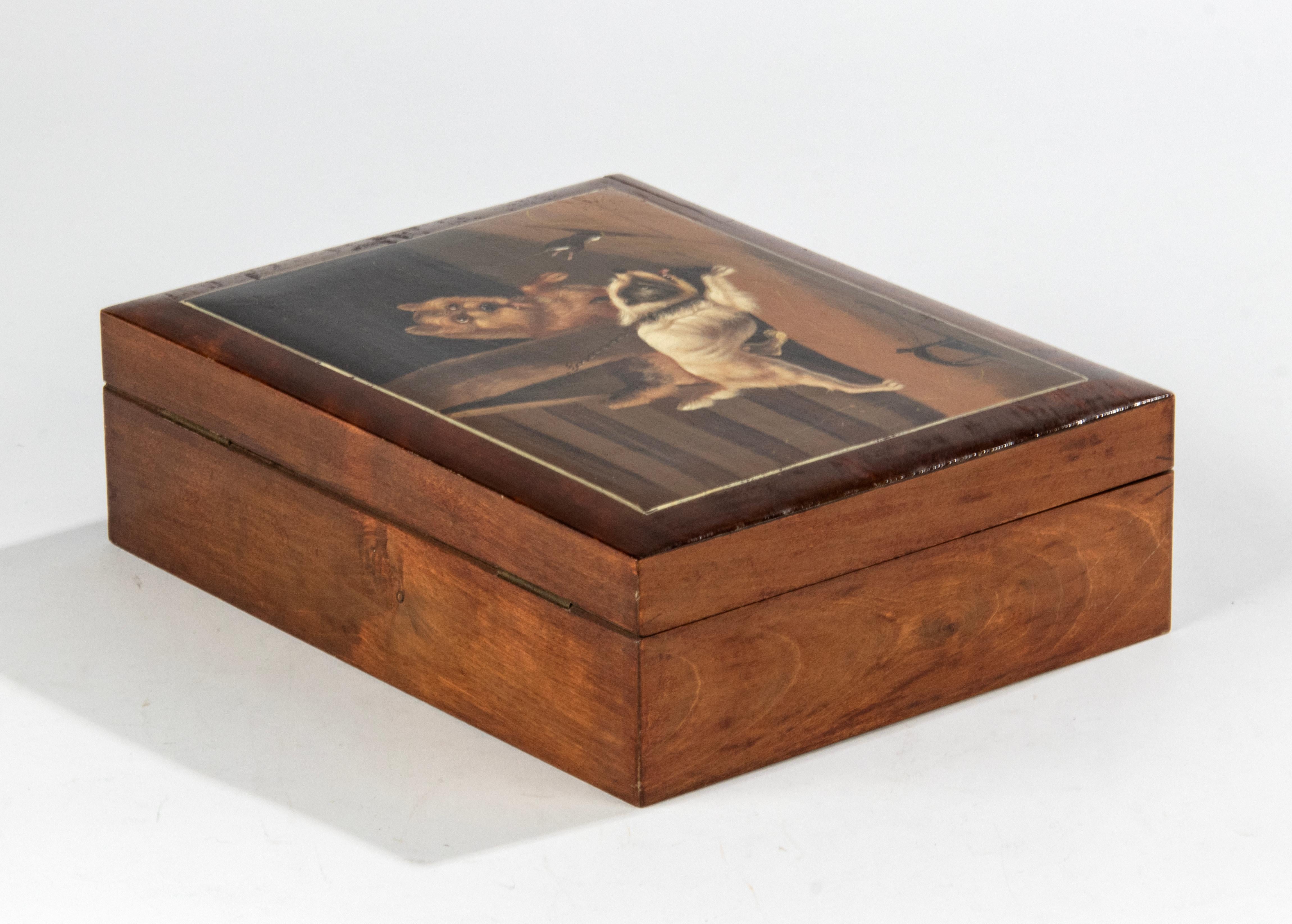 Late 19th Century Decorative Box with Dog Painting Lid For Sale 5