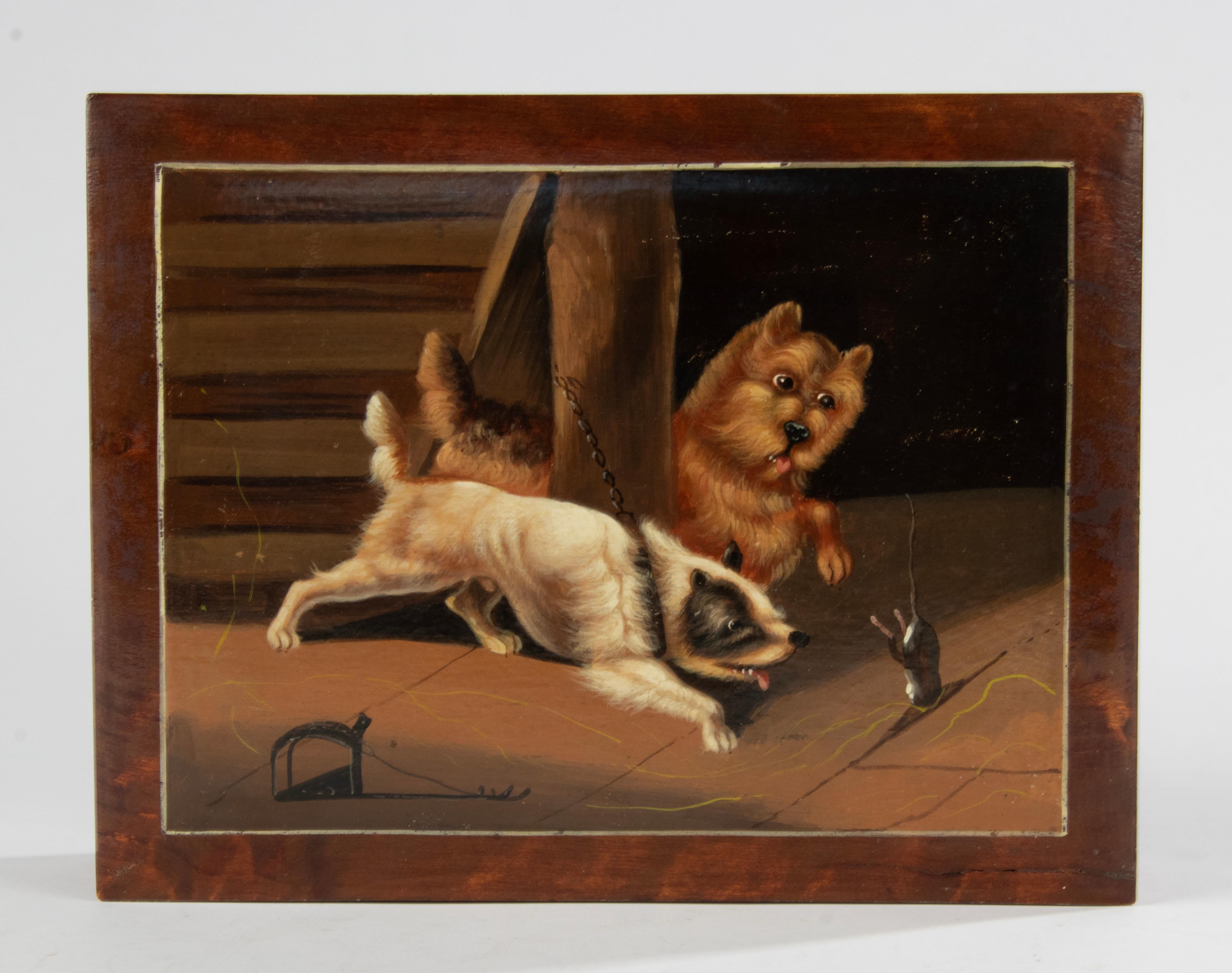 Boîte décorative de la fin du 19e siècle avec couvercle peint d'un chien en vente 9