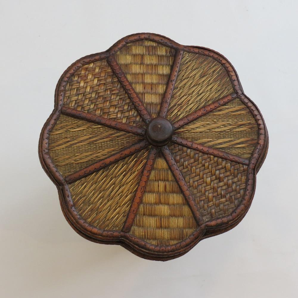 Hand-Crafted Late 19th Century Decorative Straw Work Lidded Basket Bin