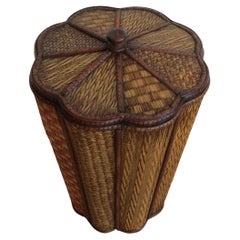 Late 19th Century Decorative Straw Work Lidded Basket Bin