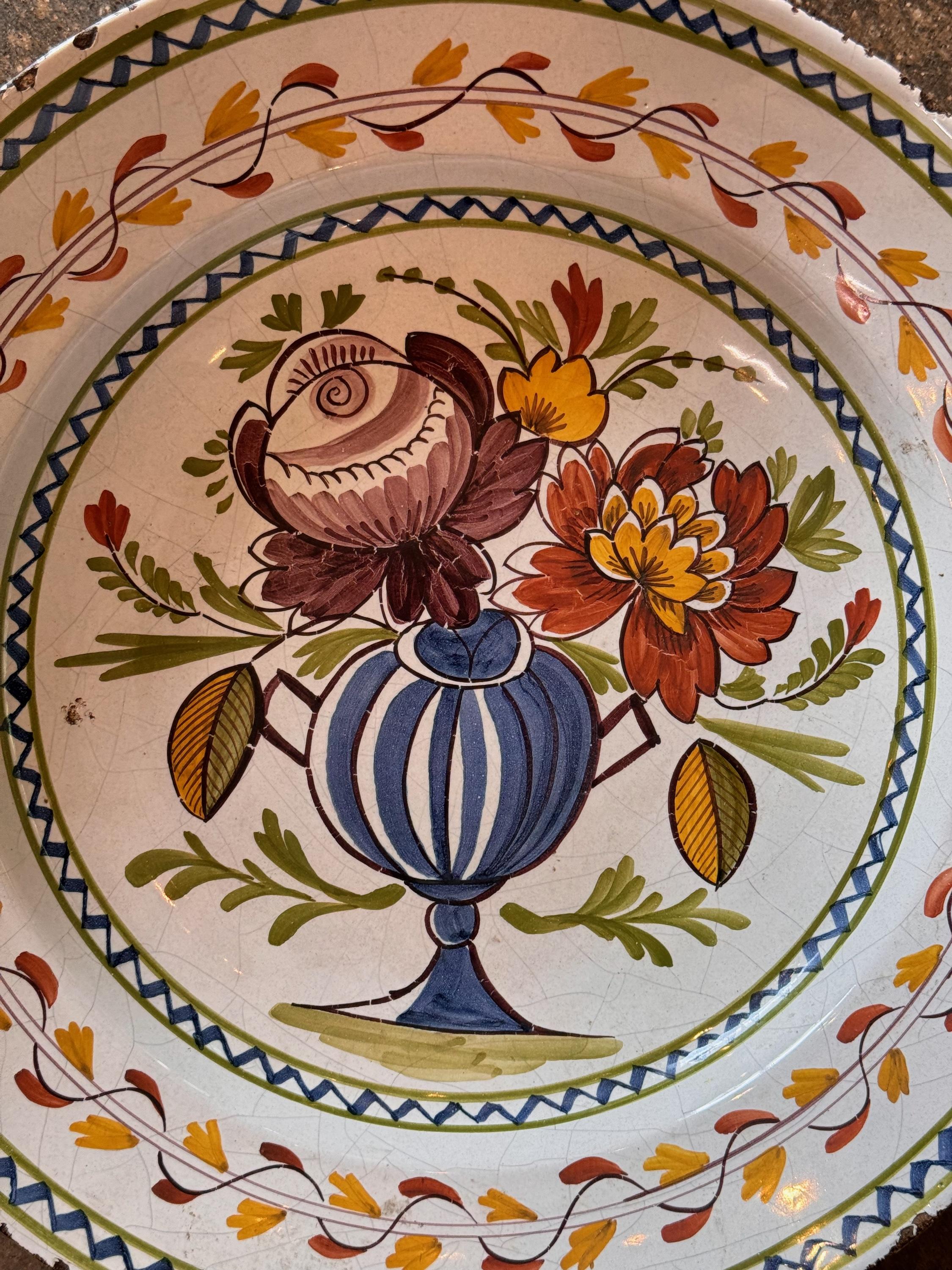 Late 19th Century Delft Polychrome Charger In Good Condition In Charlottesville, VA