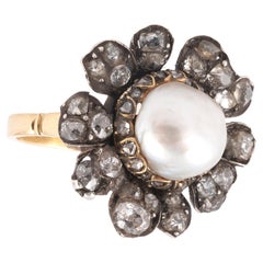 Bague fleur en diamants et perles naturelles de la fin du XIXe siècle, vers 1880