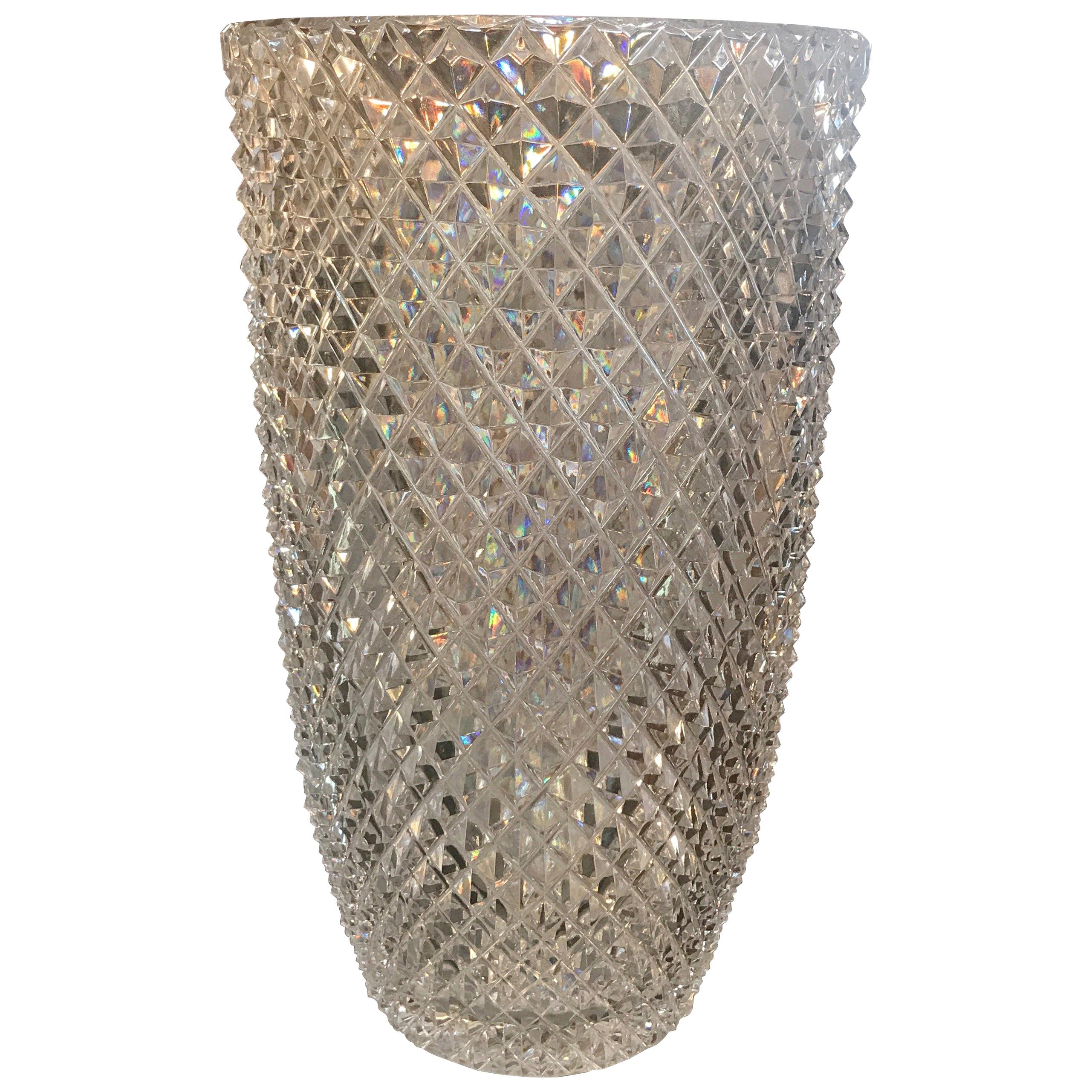 Late 19th Century Diamond Cut Crystal Vase For Sale at 1stdibs