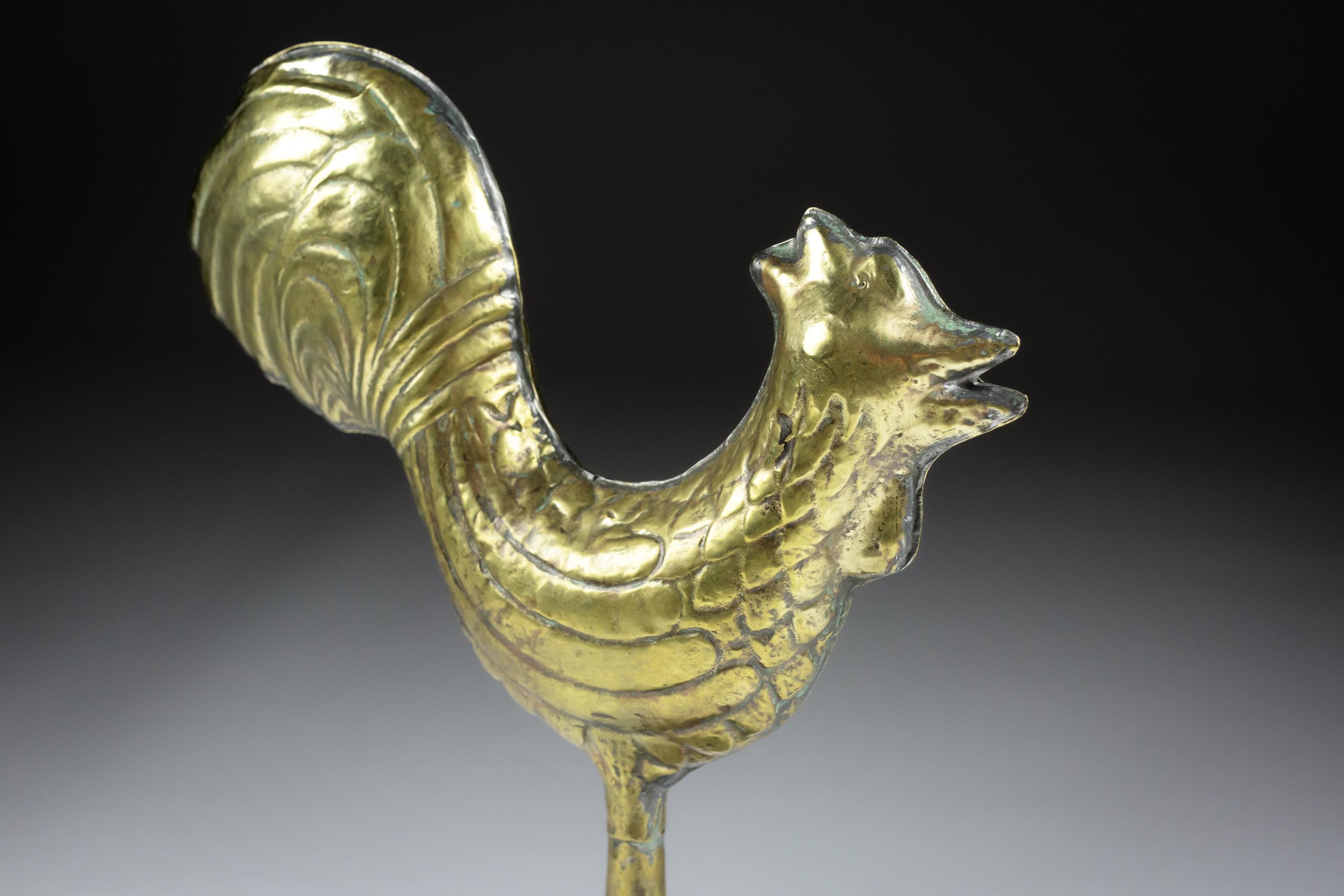 Late 19th Century Diminutive Full Bodied Brass Cockerel Weathervane For Sale 1