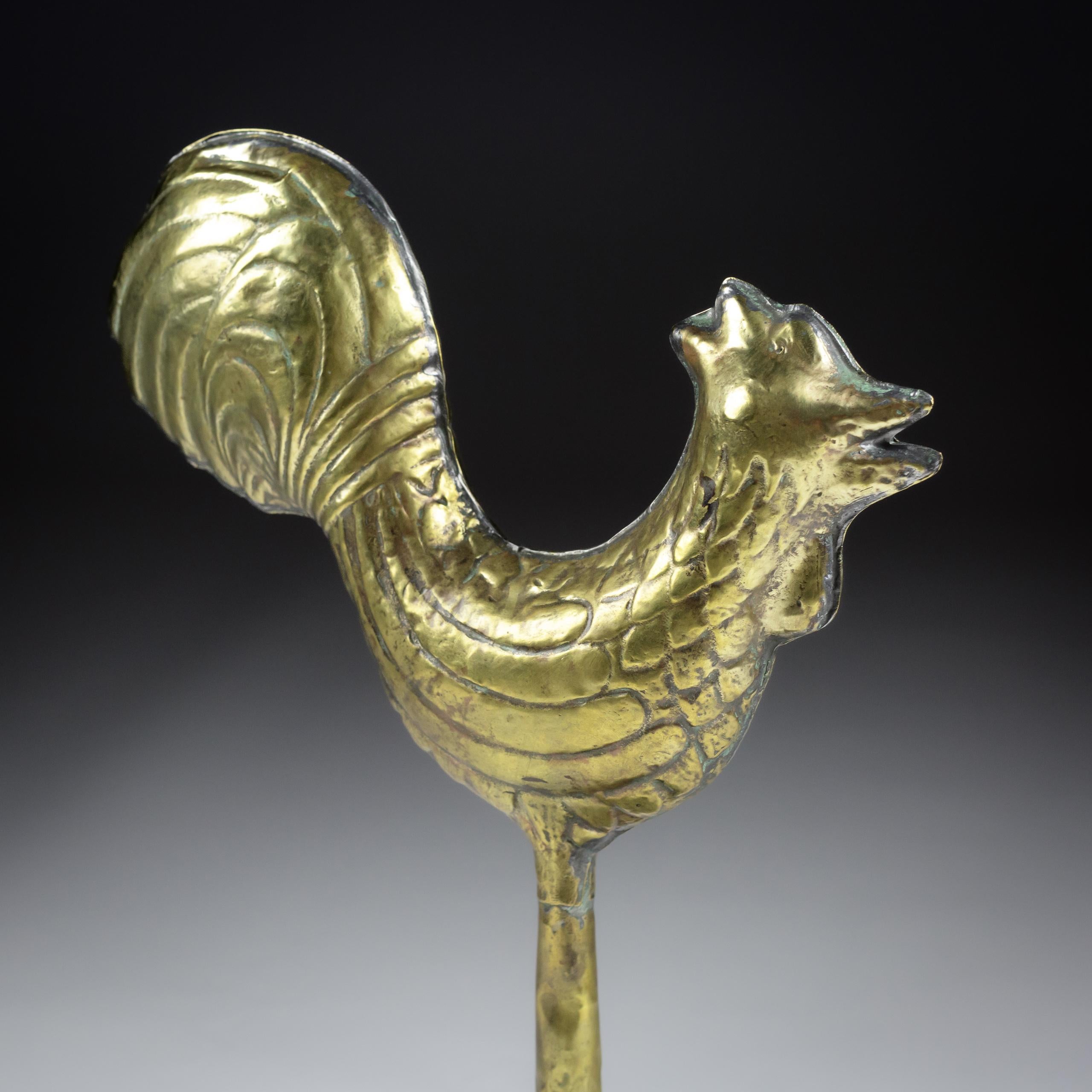 Late 19th Century Diminutive Full Bodied Brass Cockerel Weathervane For Sale 2