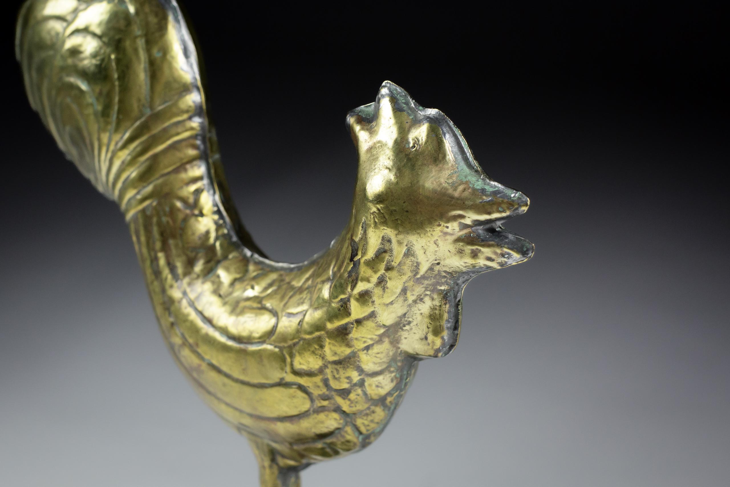 Late 19th Century Diminutive Full Bodied Brass Cockerel Weathervane For Sale 3