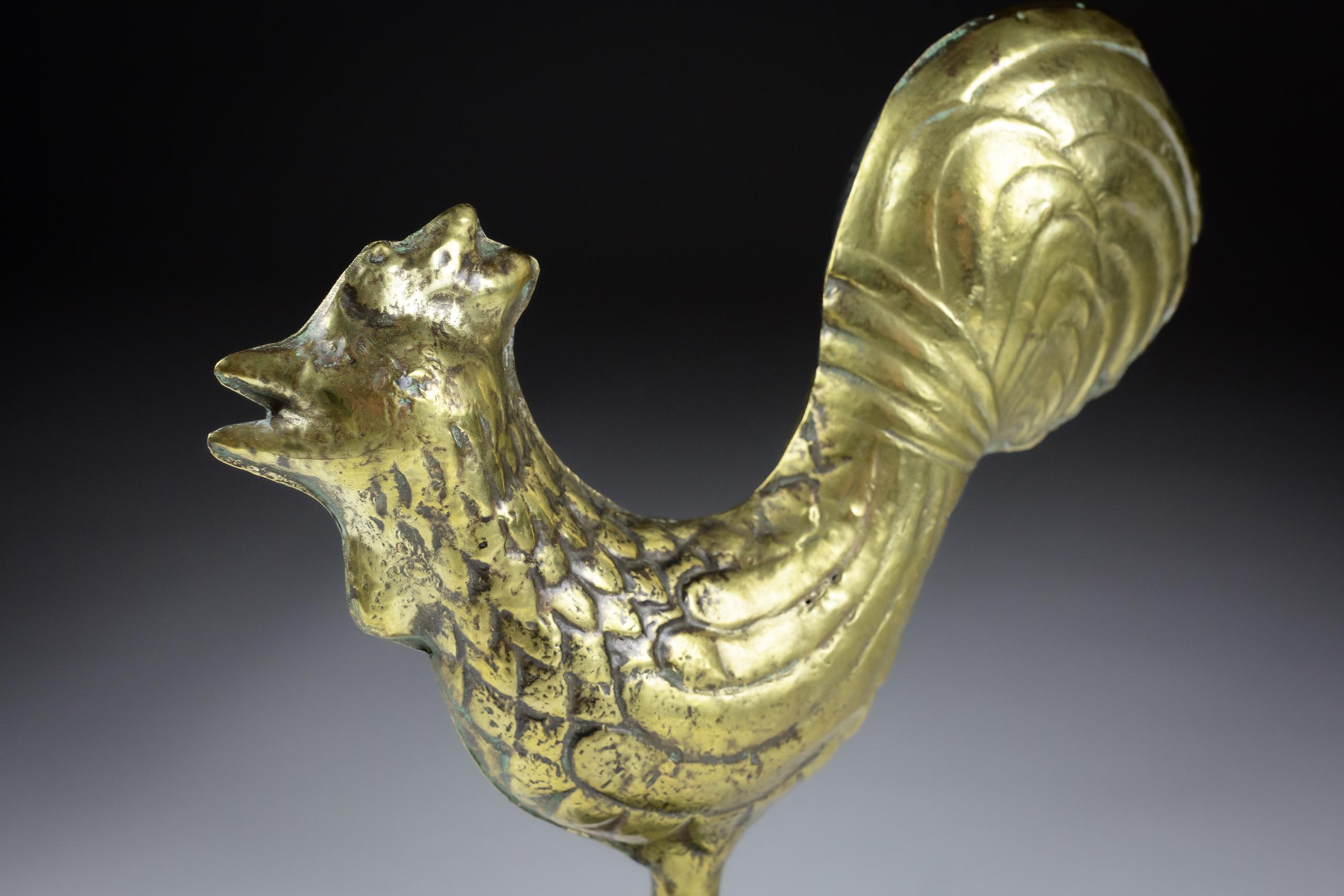 Late 19th Century Diminutive Full Bodied Brass Cockerel Weathervane For Sale 4