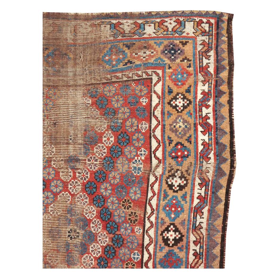 Tribal Late 19th Century Distressed Antique Persian Kurd Accent Rug For Sale