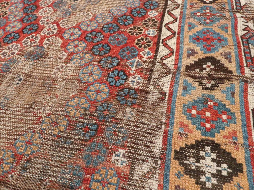 Late 19th Century Distressed Antique Persian Kurd Accent Rug In Distressed Condition For Sale In New York, NY