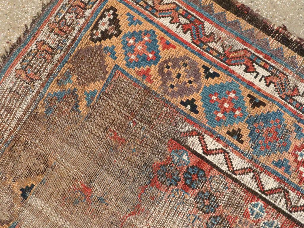 Wool Late 19th Century Distressed Antique Persian Kurd Accent Rug For Sale