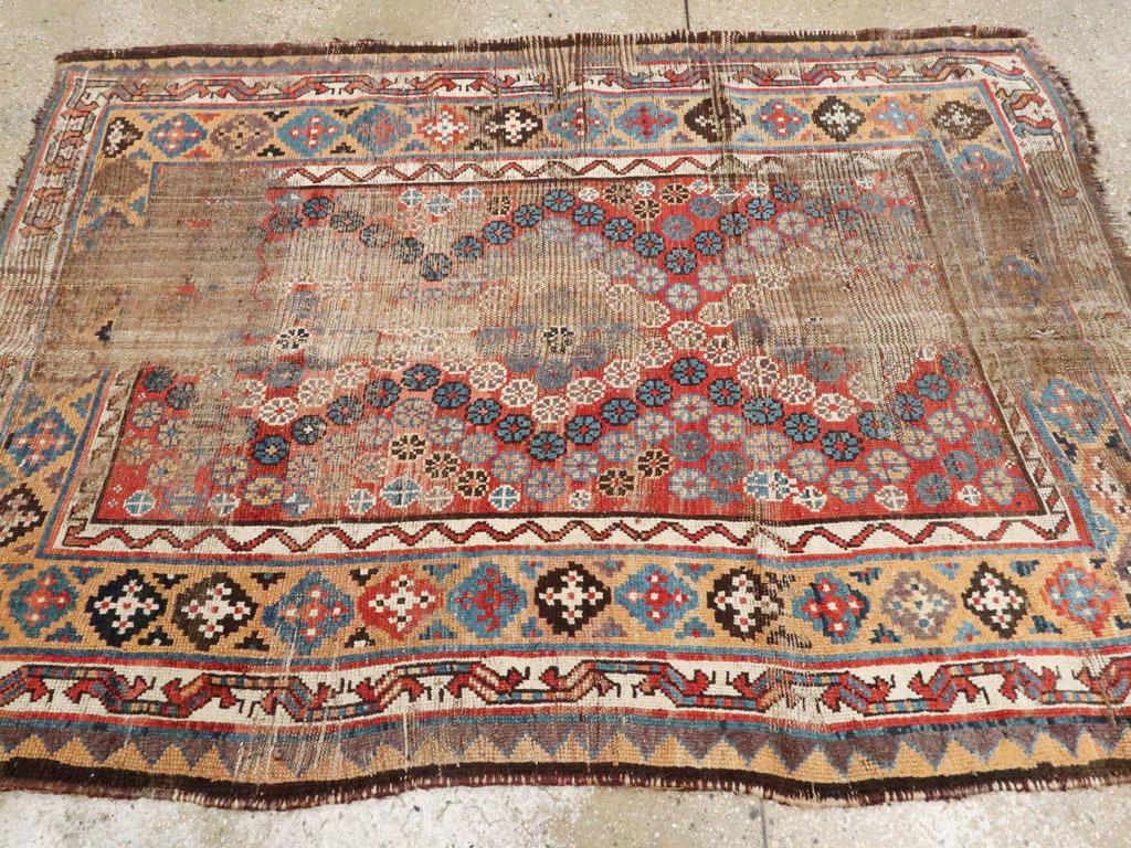 Late 19th Century Distressed Antique Persian Kurd Accent Rug For Sale 1