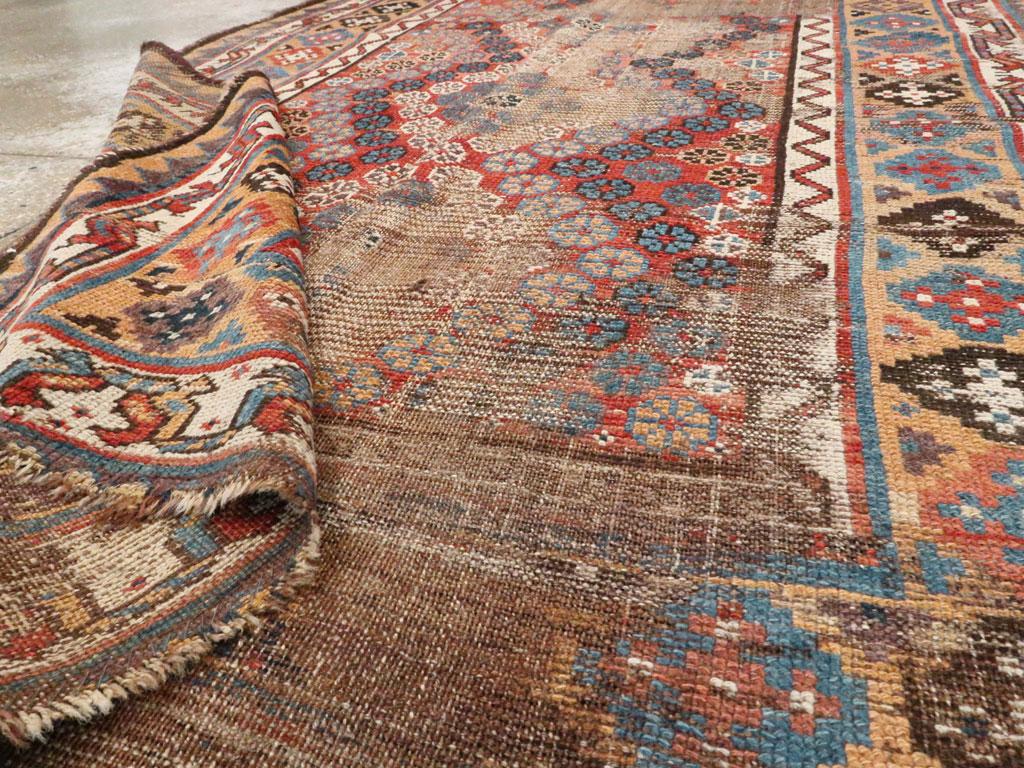 Late 19th Century Distressed Antique Persian Kurd Accent Rug For Sale 2