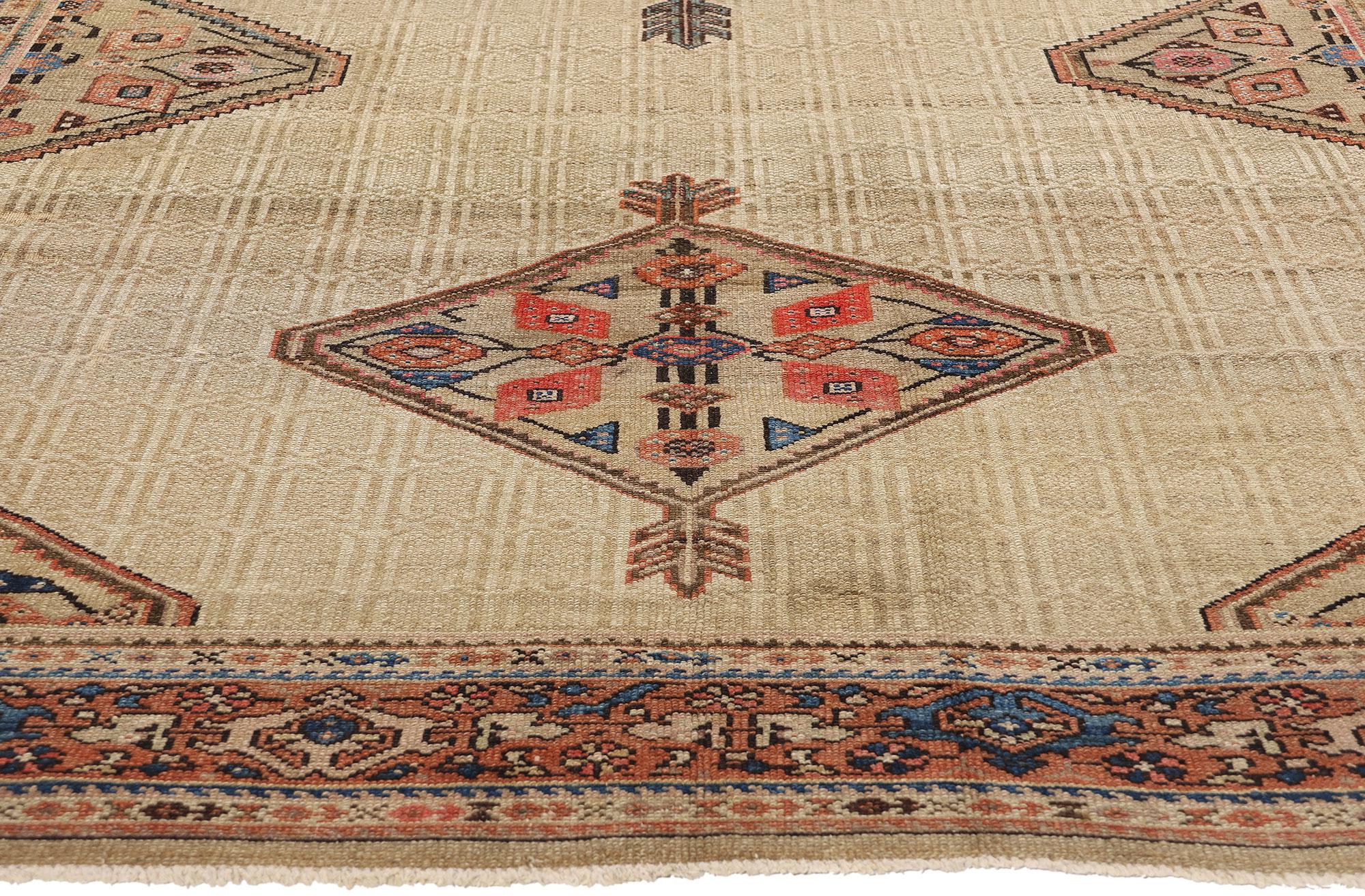 Late 19th Century Distressed Antique Persian Malayer Carpet with Modern Style In Good Condition For Sale In Dallas, TX