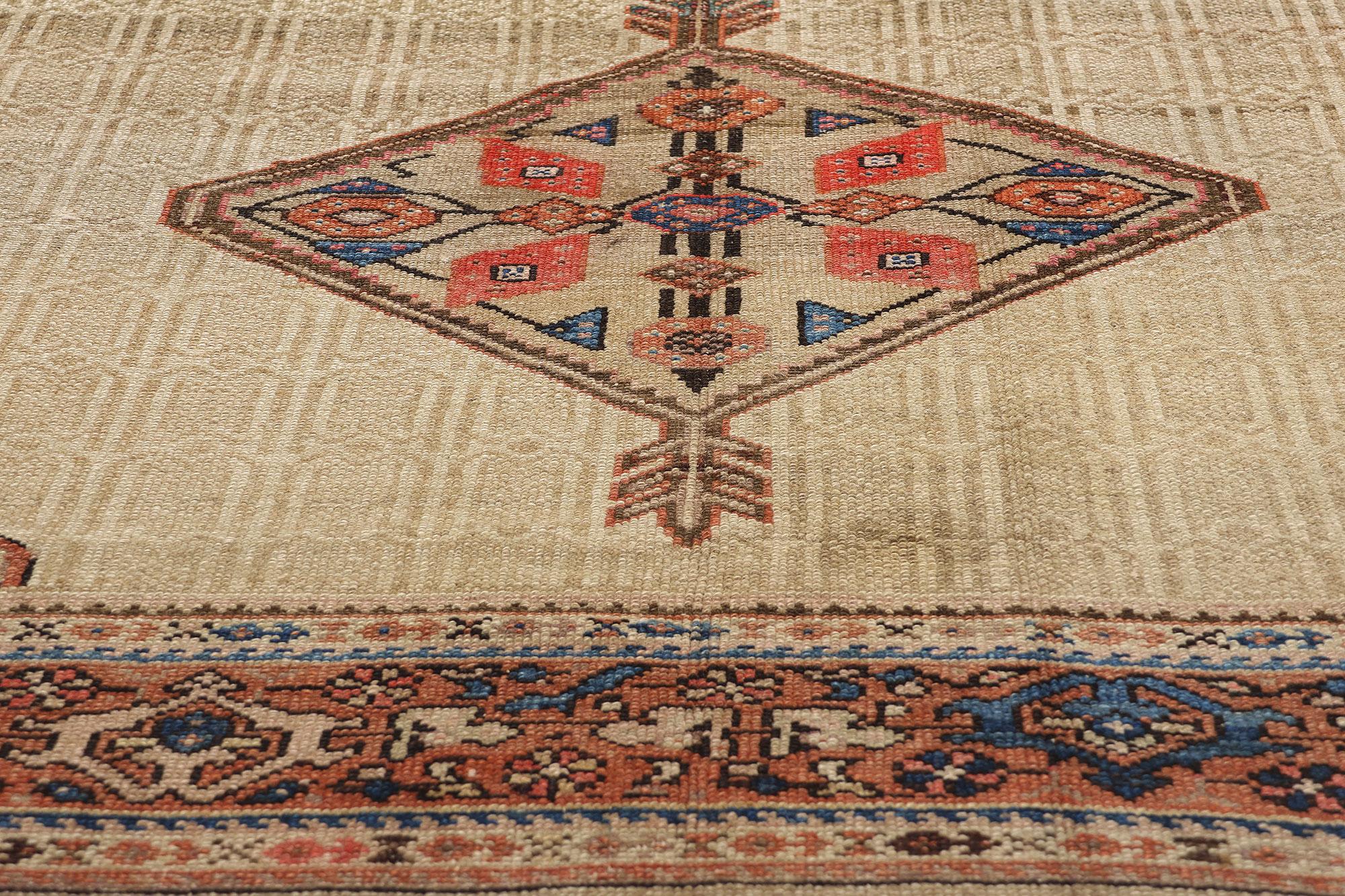 Wool Late 19th Century Distressed Antique Persian Malayer Carpet with Modern Style For Sale