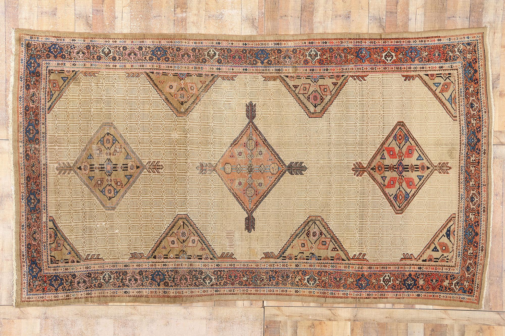 Late 19th Century Distressed Antique Persian Malayer Carpet with Modern Style For Sale 5