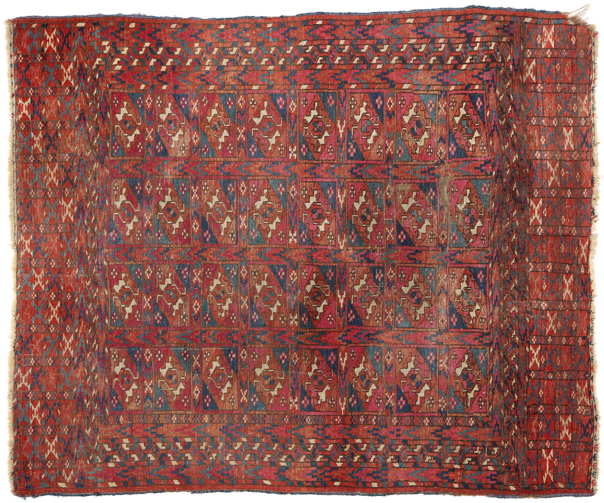 Late 19th Century Distressed Antique Turkoman Tribe Chuval Tekke Tribal Carpet  For Sale 4