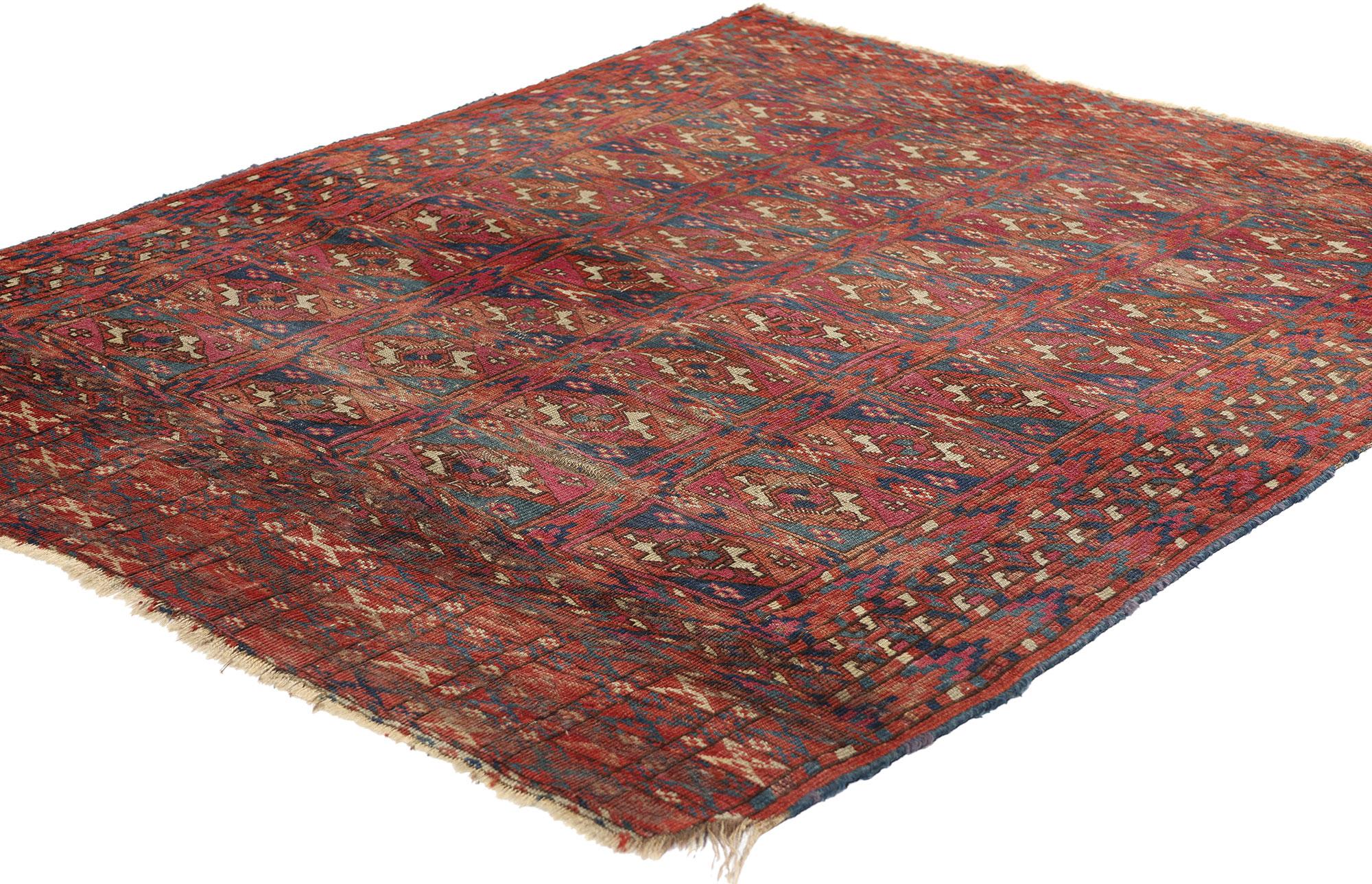 78778 Antique Turkoman Tekke Rug, 03'06 x 04'03. Turkoman Tekke rugs from Turkestan are handwoven carpets crafted by the Tekke tribe, one of the major Turkmen tribes historically located in the region of Turkestan, which encompasses parts of
