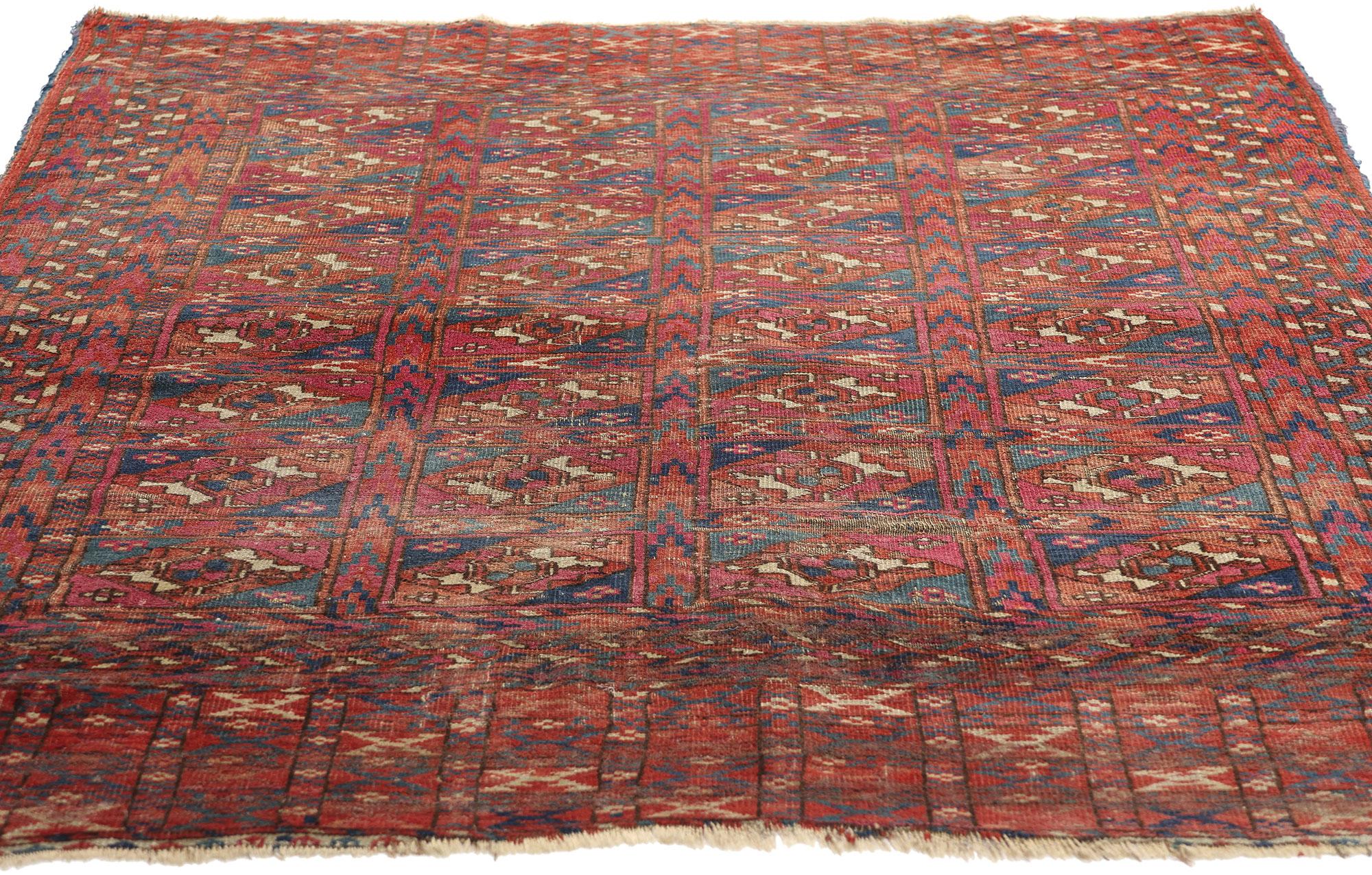 Persian Late 19th Century Distressed Antique Turkoman Tribe Chuval Tekke Tribal Carpet  For Sale