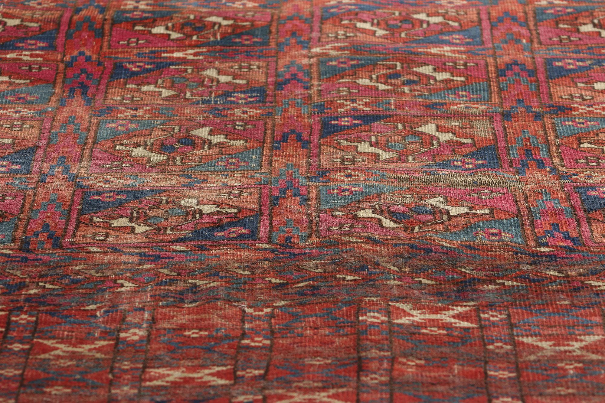 Late 19th Century Distressed Antique Turkoman Tribe Chuval Tekke Tribal Carpet  In Distressed Condition For Sale In Dallas, TX