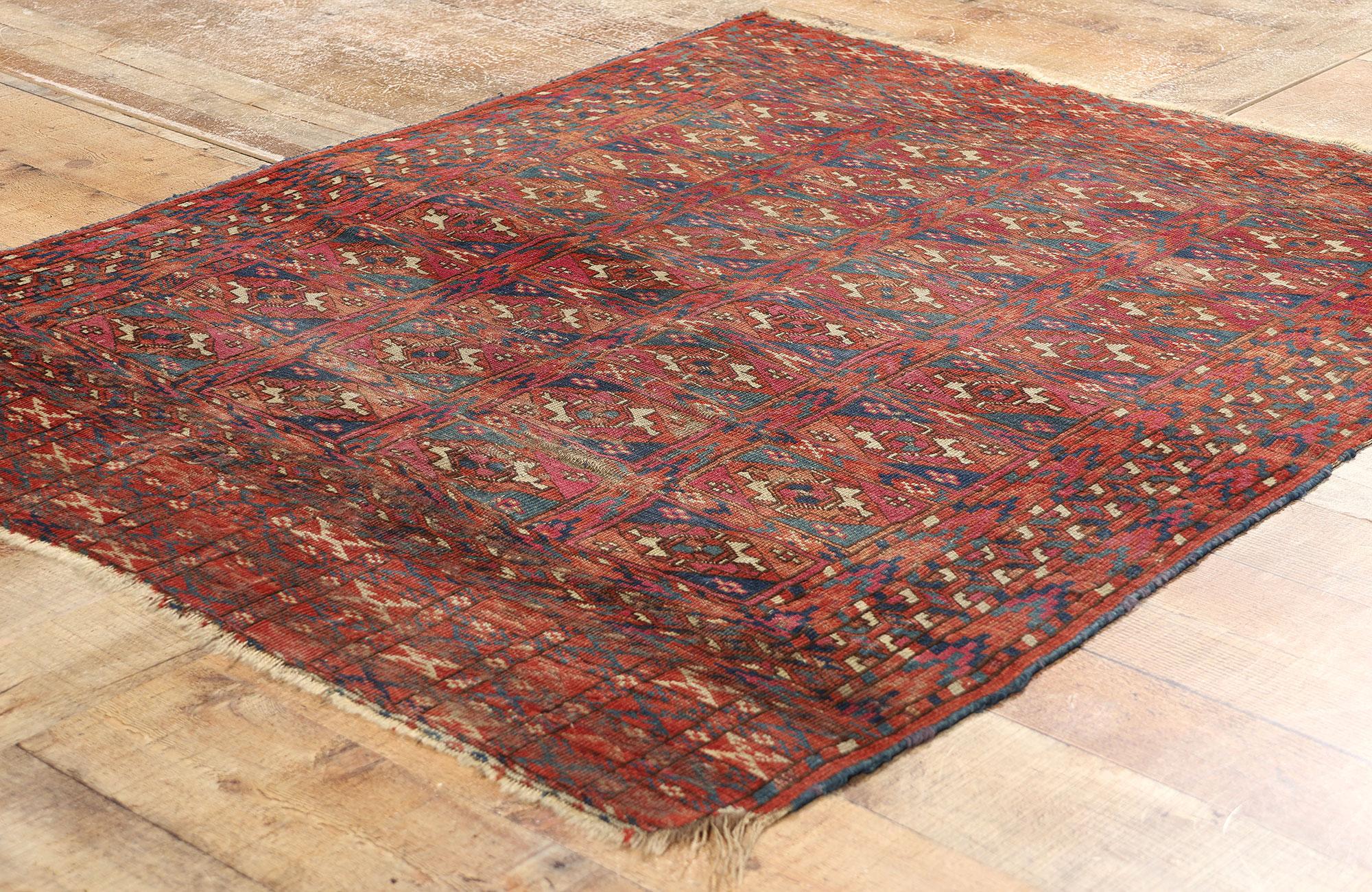 Late 19th Century Distressed Antique Turkoman Tribe Chuval Tekke Tribal Carpet  For Sale 1