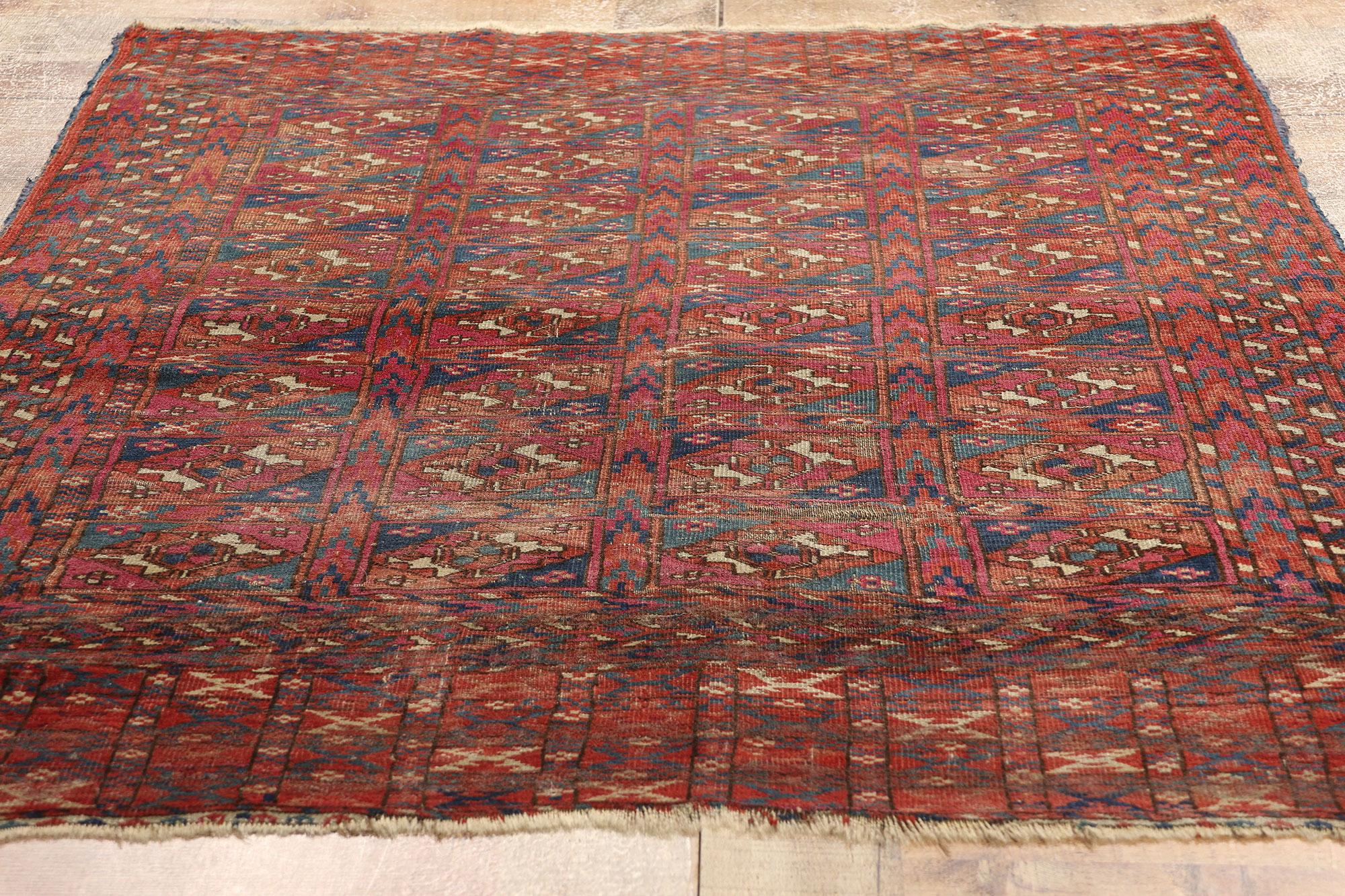 Late 19th Century Distressed Antique Turkoman Tribe Chuval Tekke Tribal Carpet  For Sale 2
