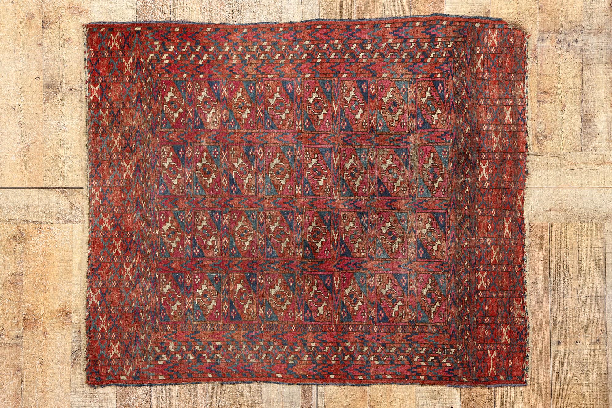 Late 19th Century Distressed Antique Turkoman Tribe Chuval Tekke Tribal Carpet  For Sale 3