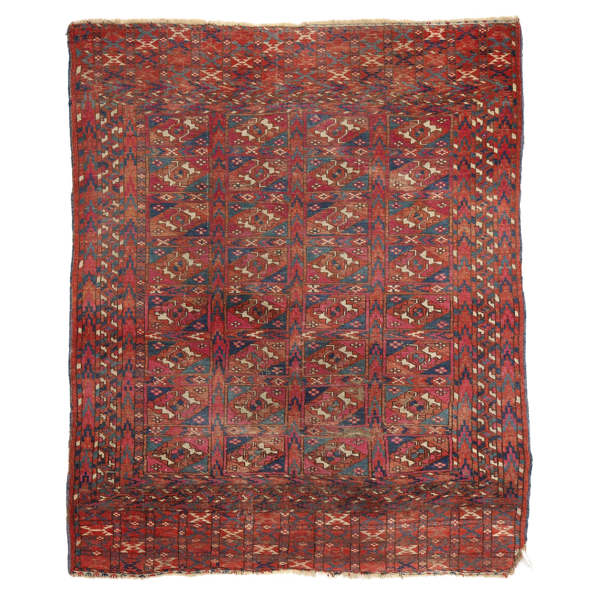 Late 19th Century Distressed Antique Turkoman Tribe Chuval Tekke Tribal Carpet  For Sale